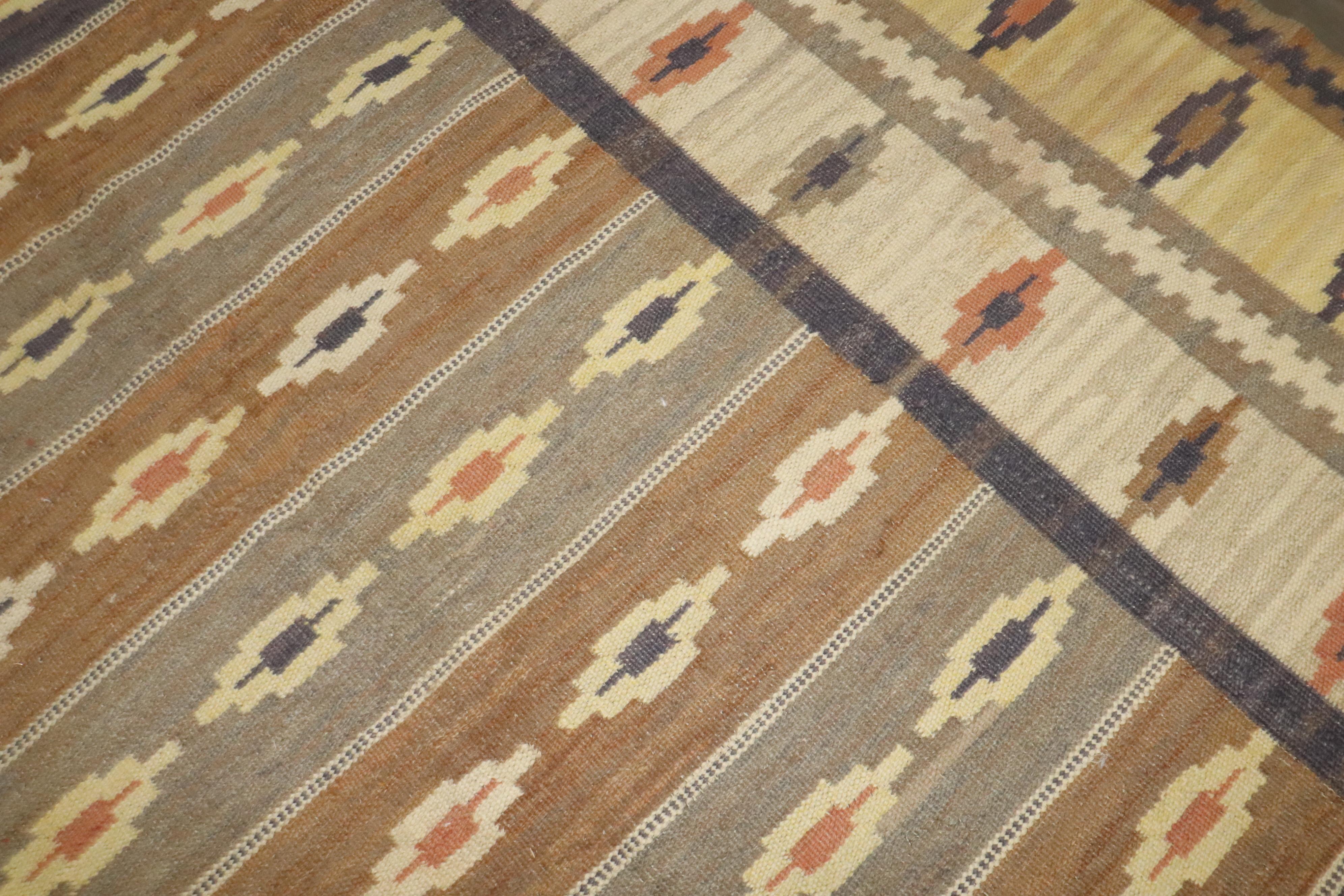 Zabihi Collection Room Size Rustic Swedish Kilim For Sale 4