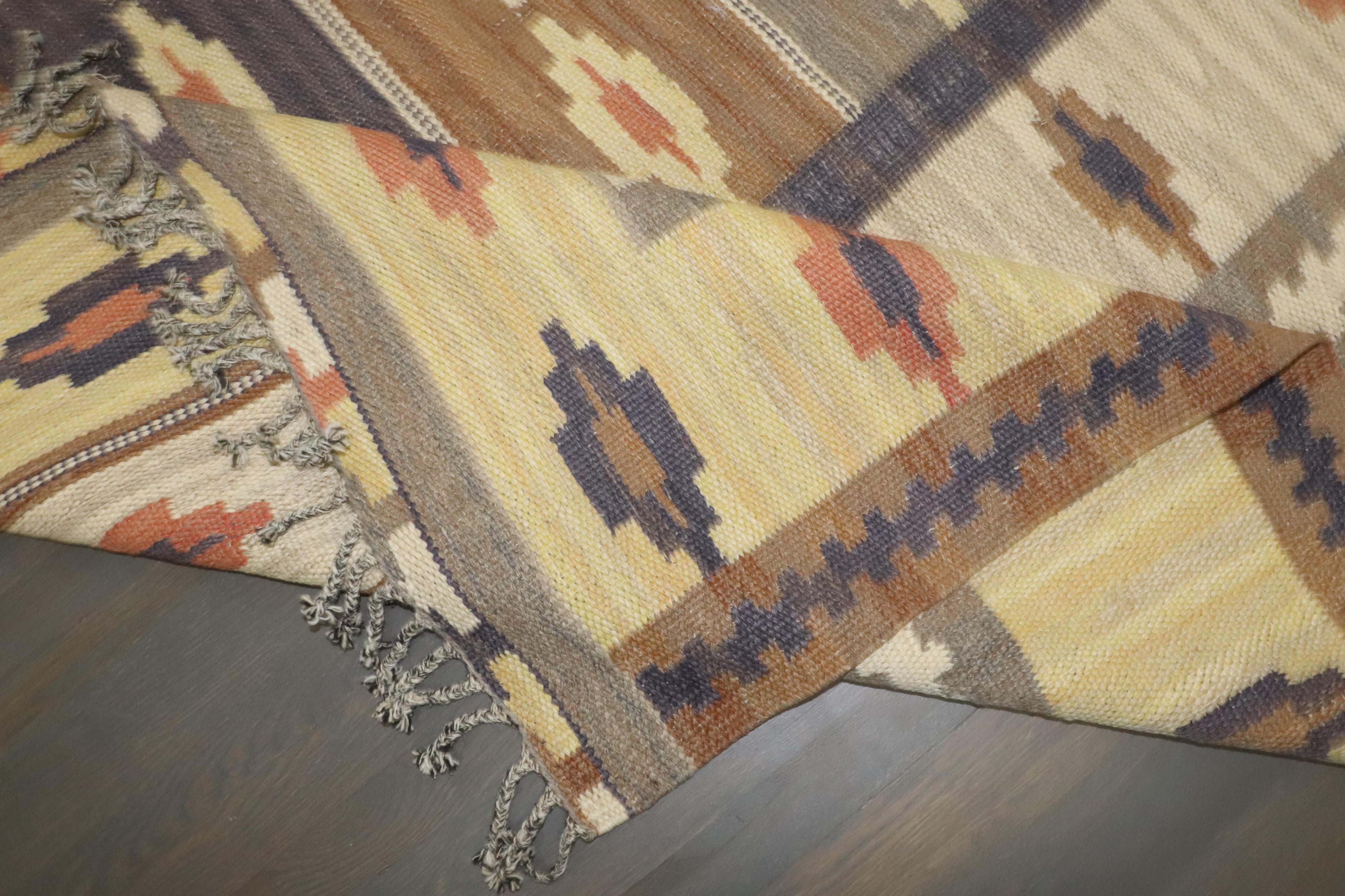 Zabihi Collection Room Size Rustic Swedish Kilim For Sale 5