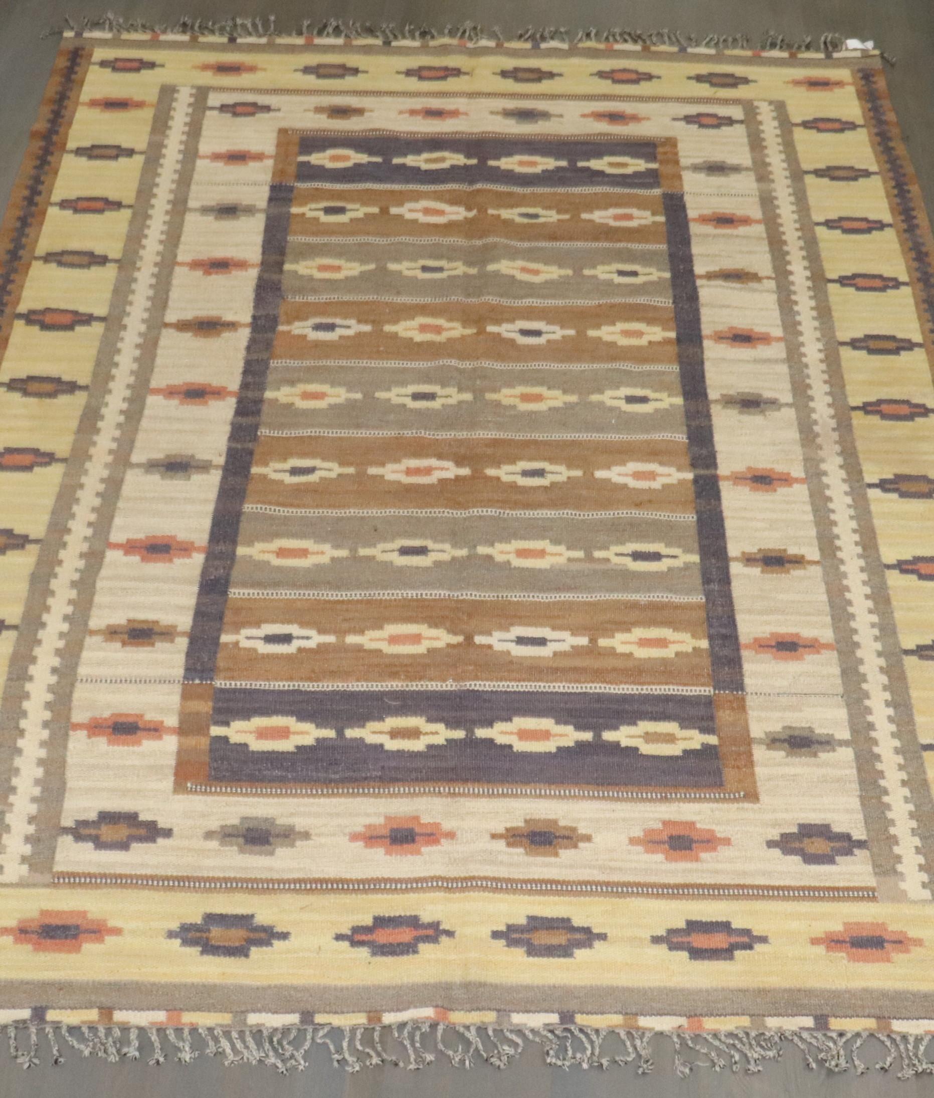 Hand-Knotted Zabihi Collection Room Size Rustic Swedish Kilim For Sale