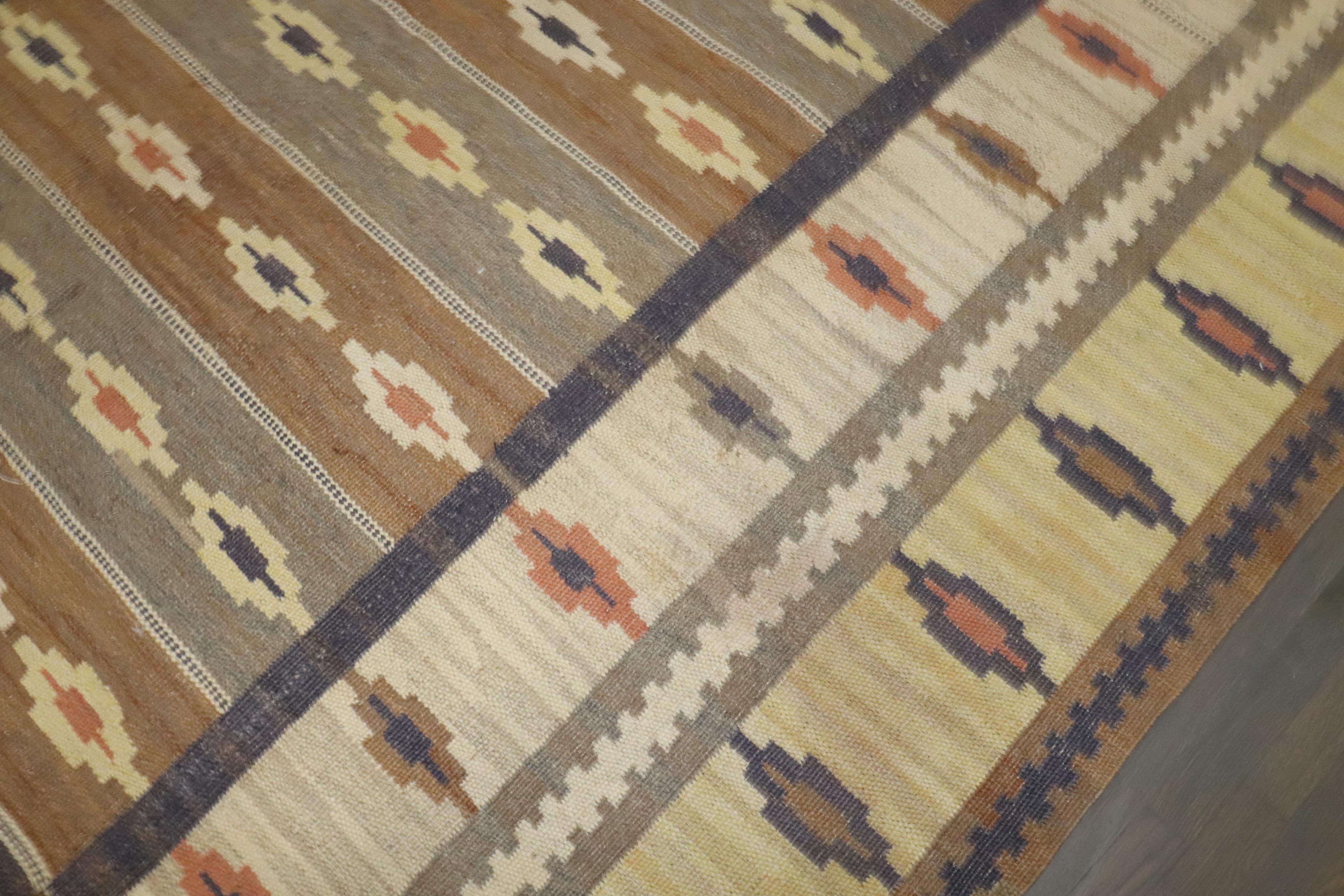 Zabihi Collection Room Size Rustic Swedish Kilim For Sale 1