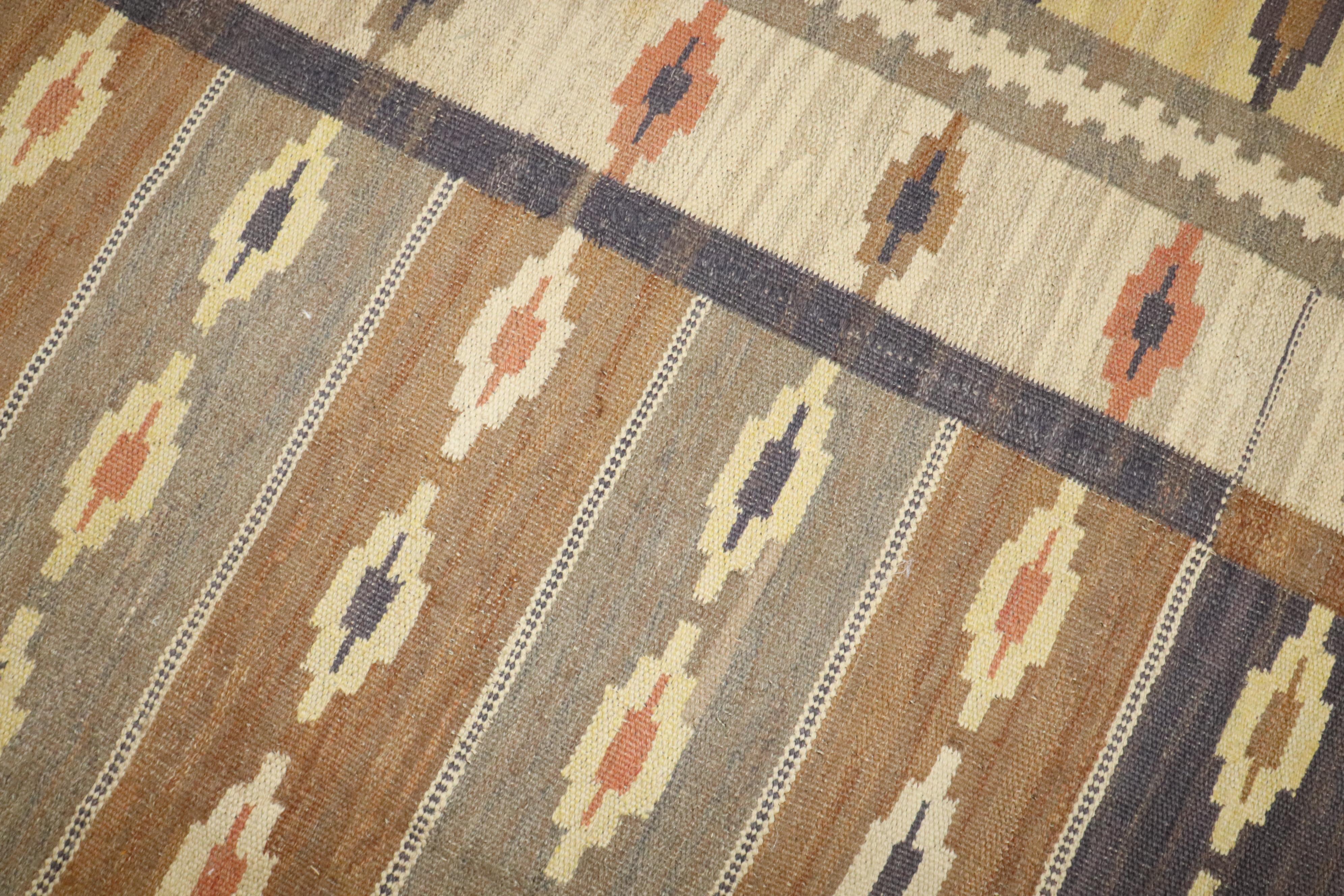 Zabihi Collection Room Size Rustic Swedish Kilim For Sale 3