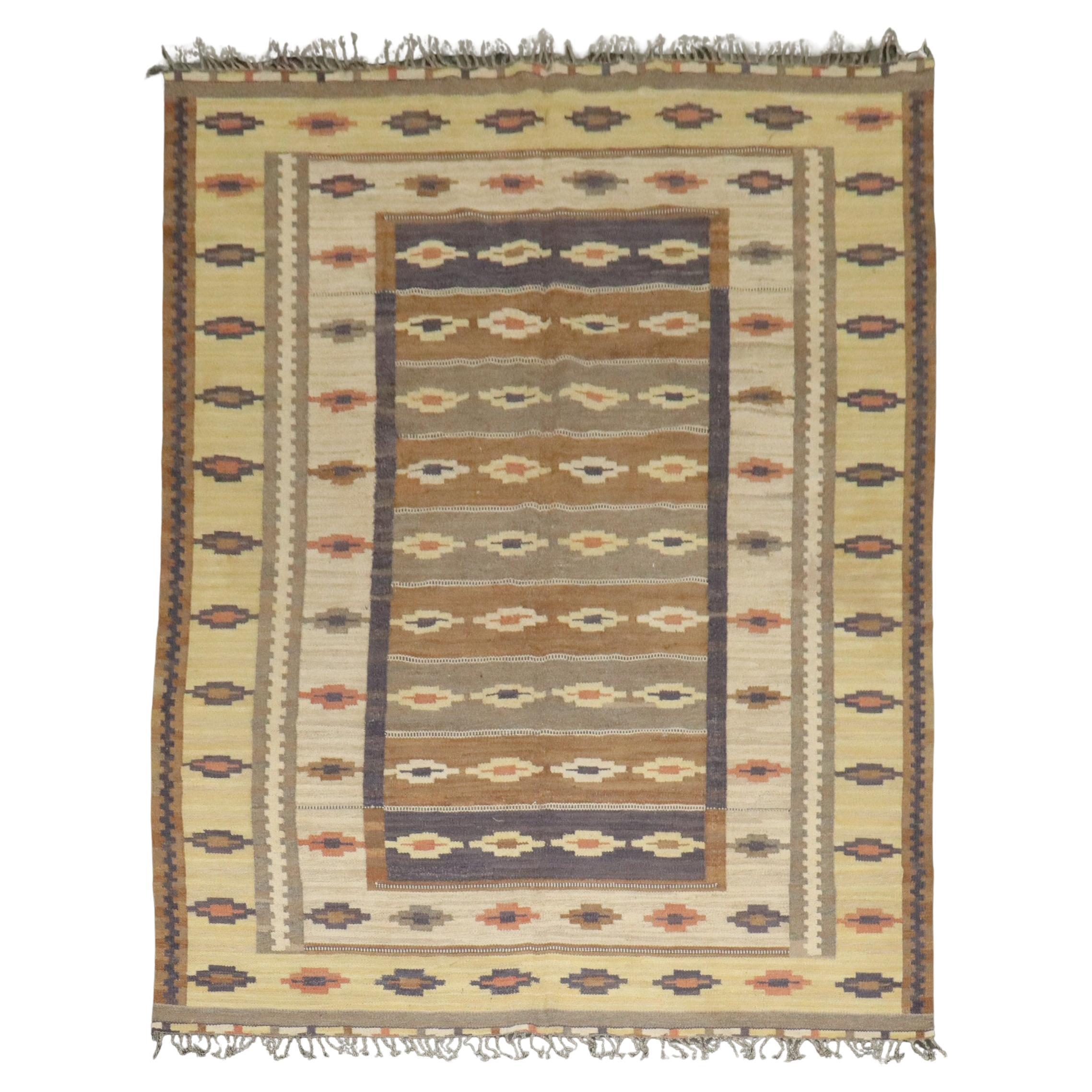 Zabihi Collection Room Size Rustic Swedish Kilim