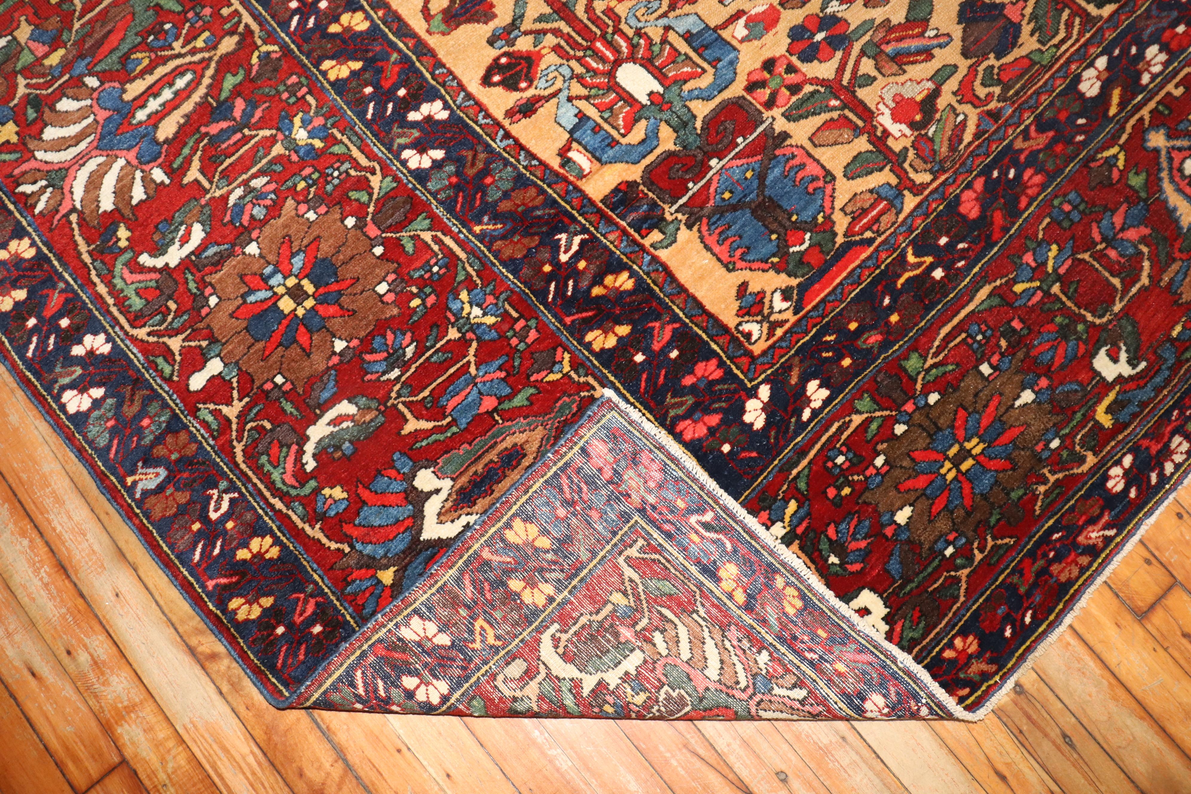Zabihi Collection Room Size Square Antique Persian Bakhtiari  Rug For Sale 2