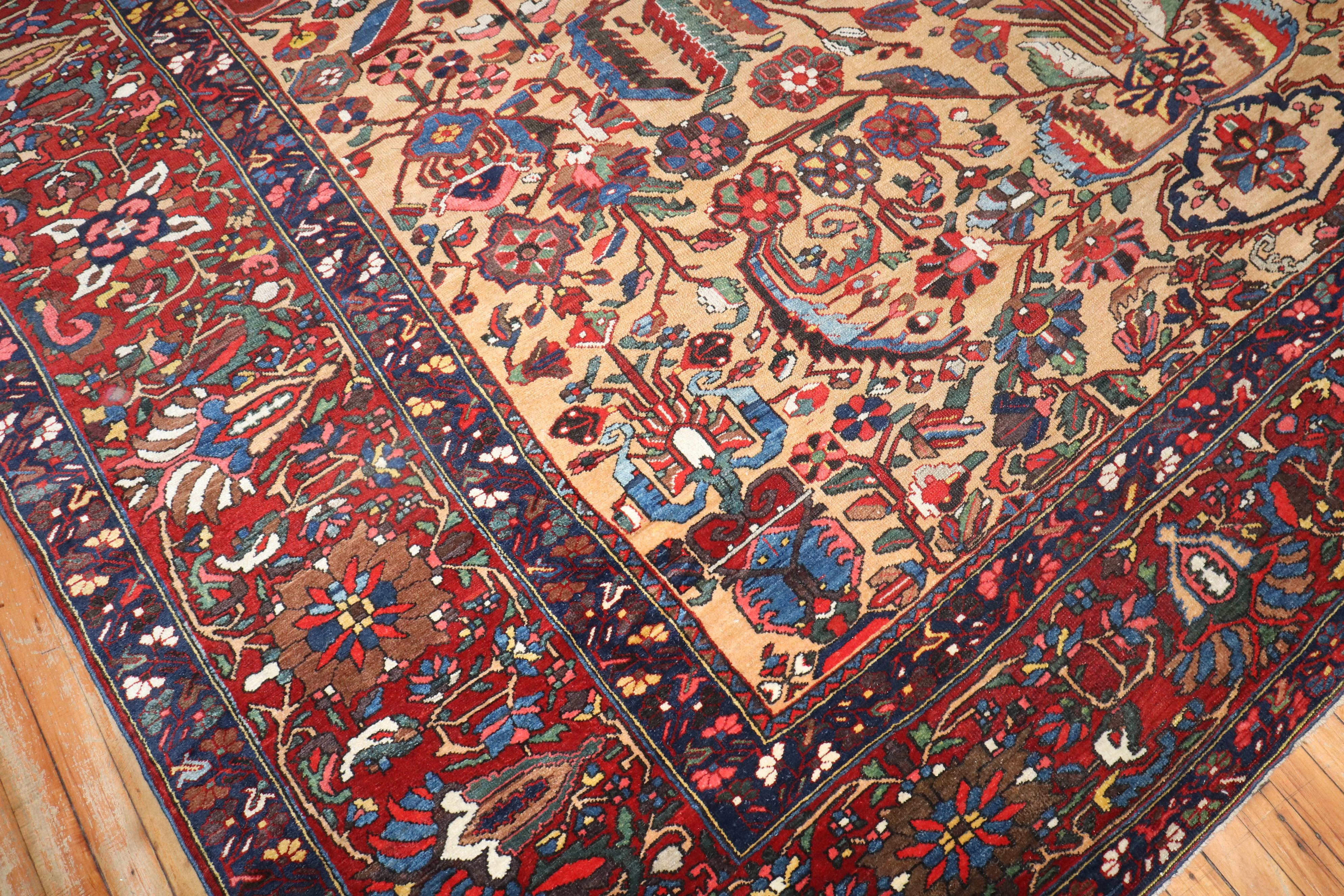 Zabihi Collection Room Size Square Antique Persian Bakhtiari  Rug For Sale 4