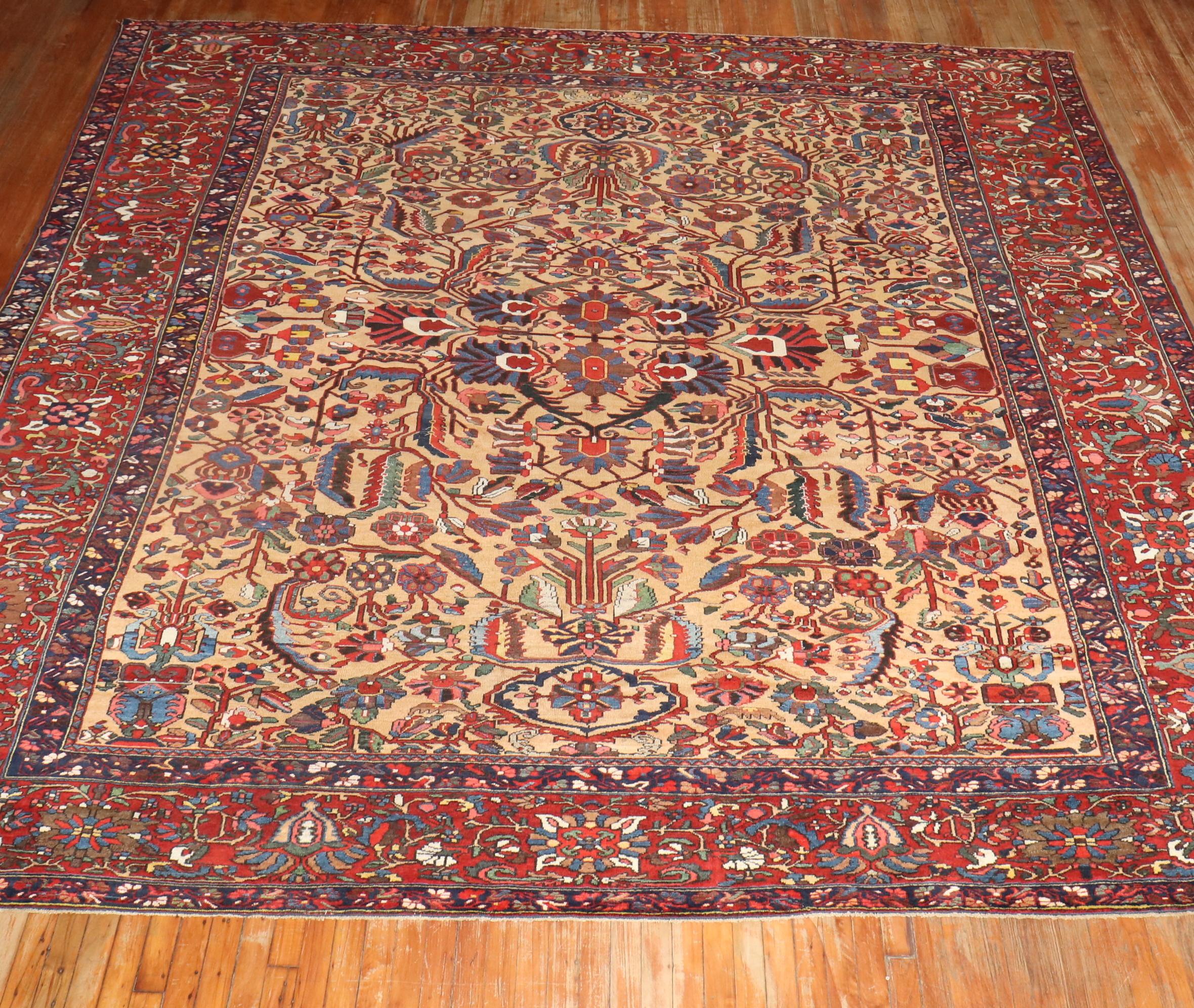 Zabihi Collection Room Size Square Antique Persian Bakhtiari  Rug For Sale 5