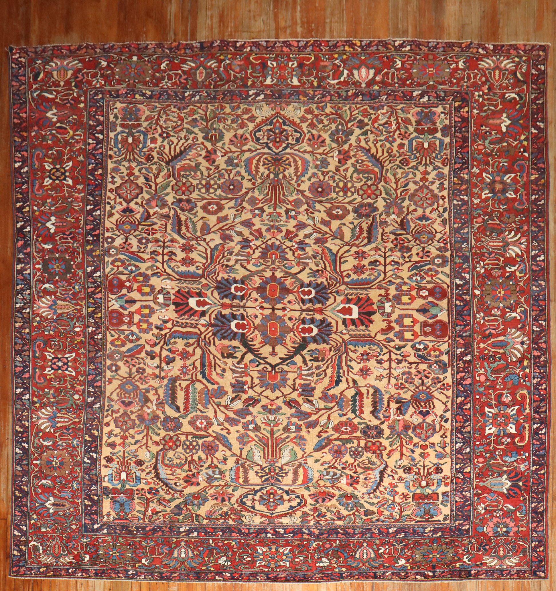 Zabihi Collection Room Size Square Antique Persian Bakhtiari  Rug For Sale 6