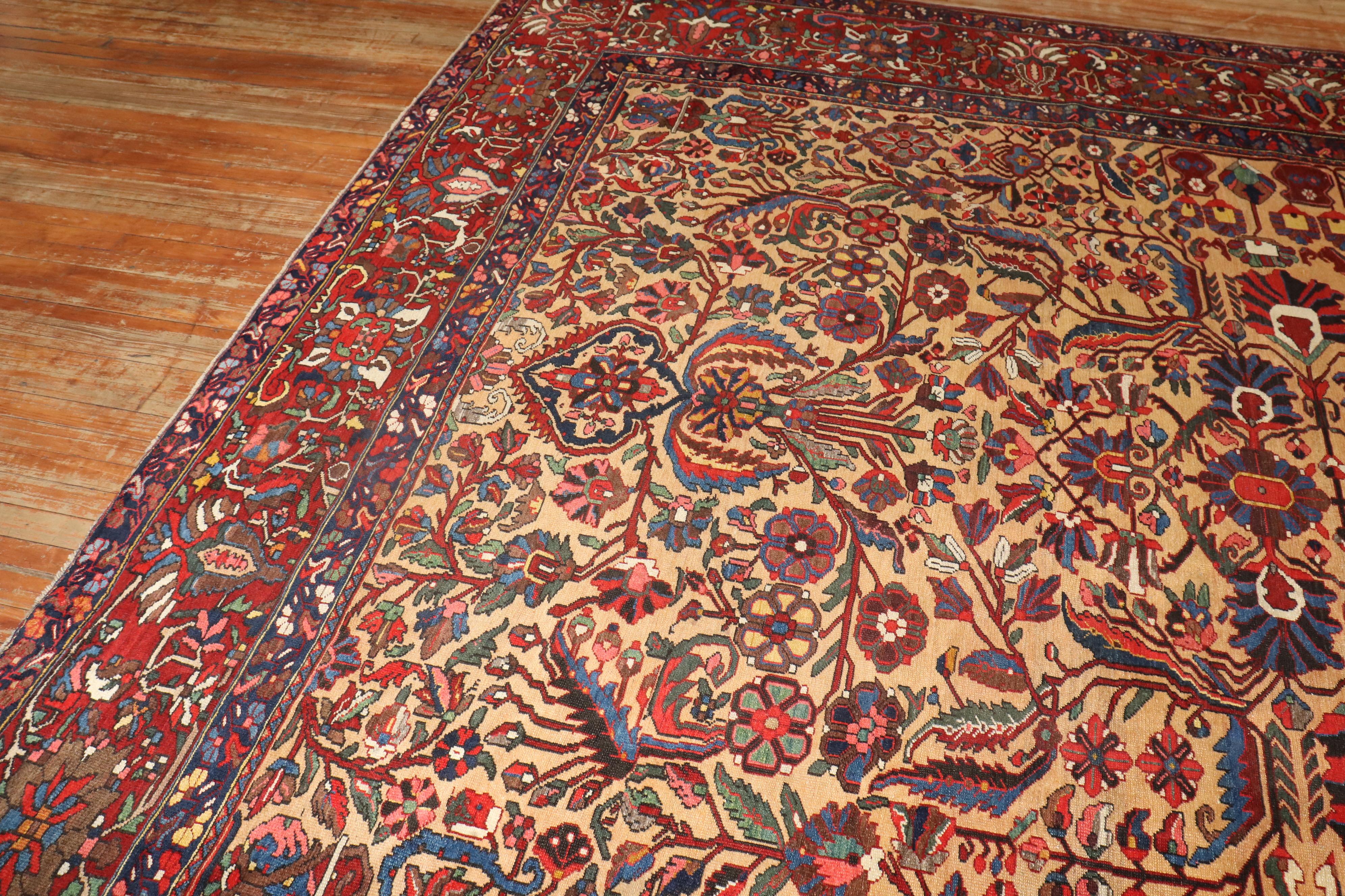 Industrial Zabihi Collection Room Size Square Antique Persian Bakhtiari  Rug For Sale