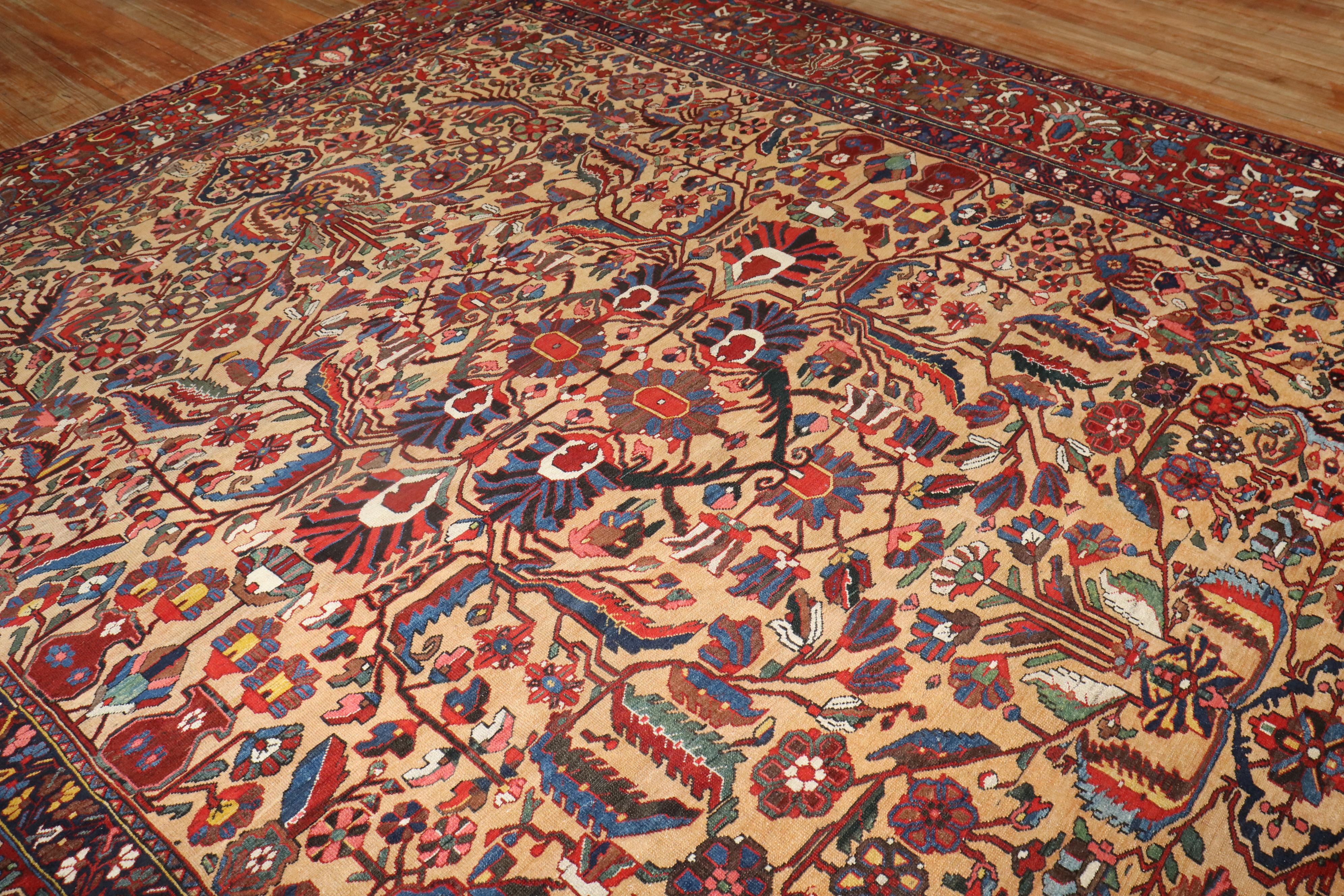 Hand-Woven Zabihi Collection Room Size Square Antique Persian Bakhtiari  Rug For Sale