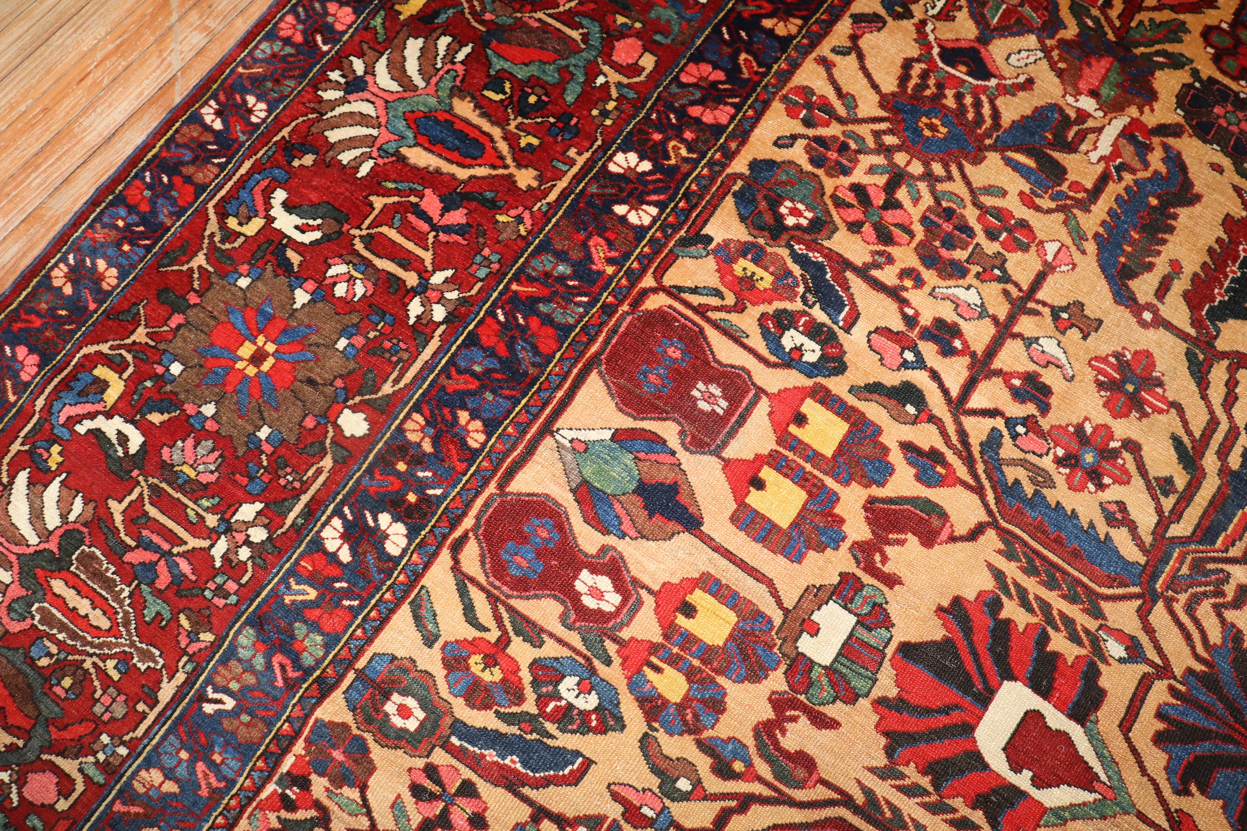 Hand-Woven Zabihi Collection Room Size Square Antique Persian Bakhtiari  Rug For Sale