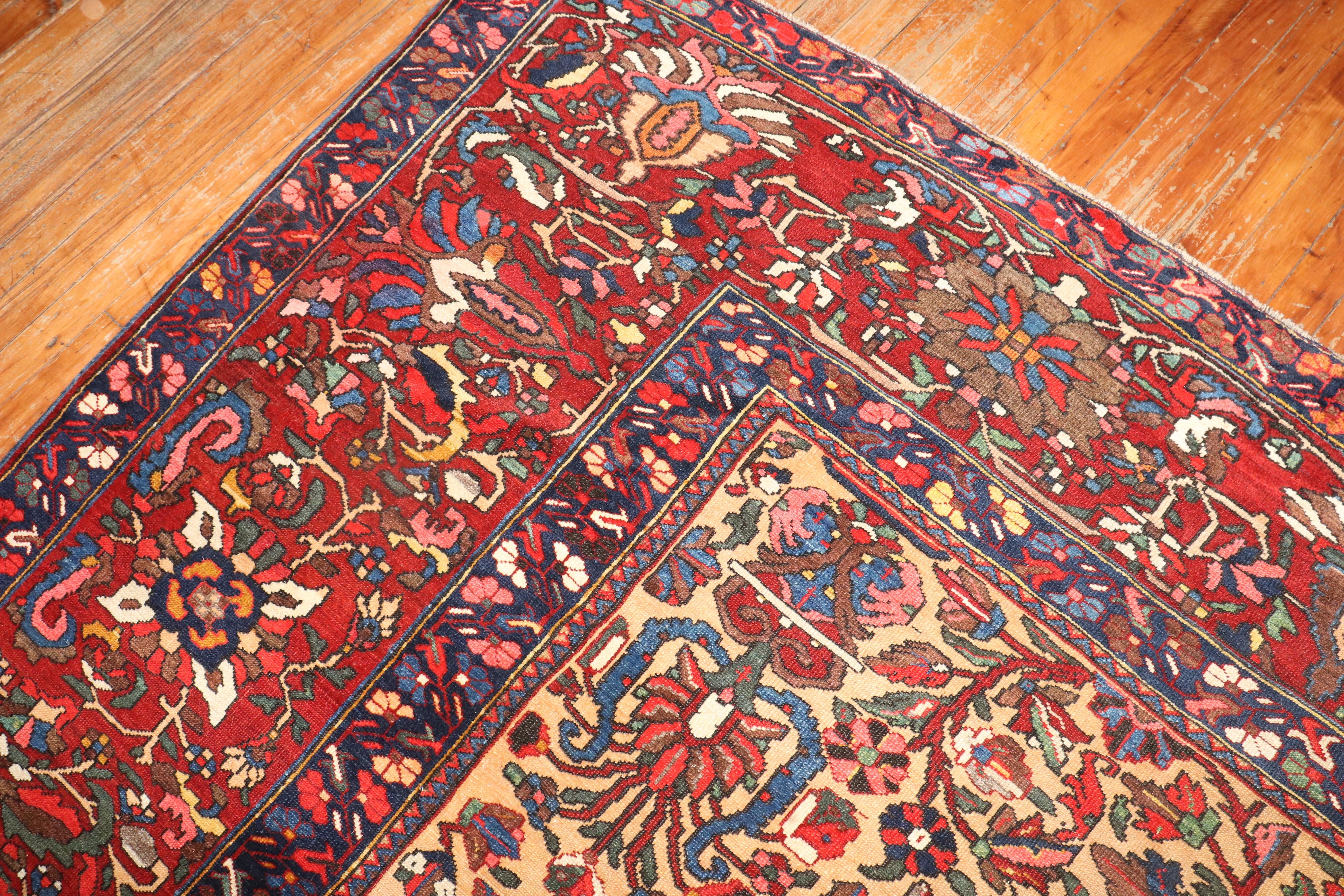 Zabihi Collection Room Size Square Antique Persian Bakhtiari  Rug In Good Condition For Sale In New York, NY