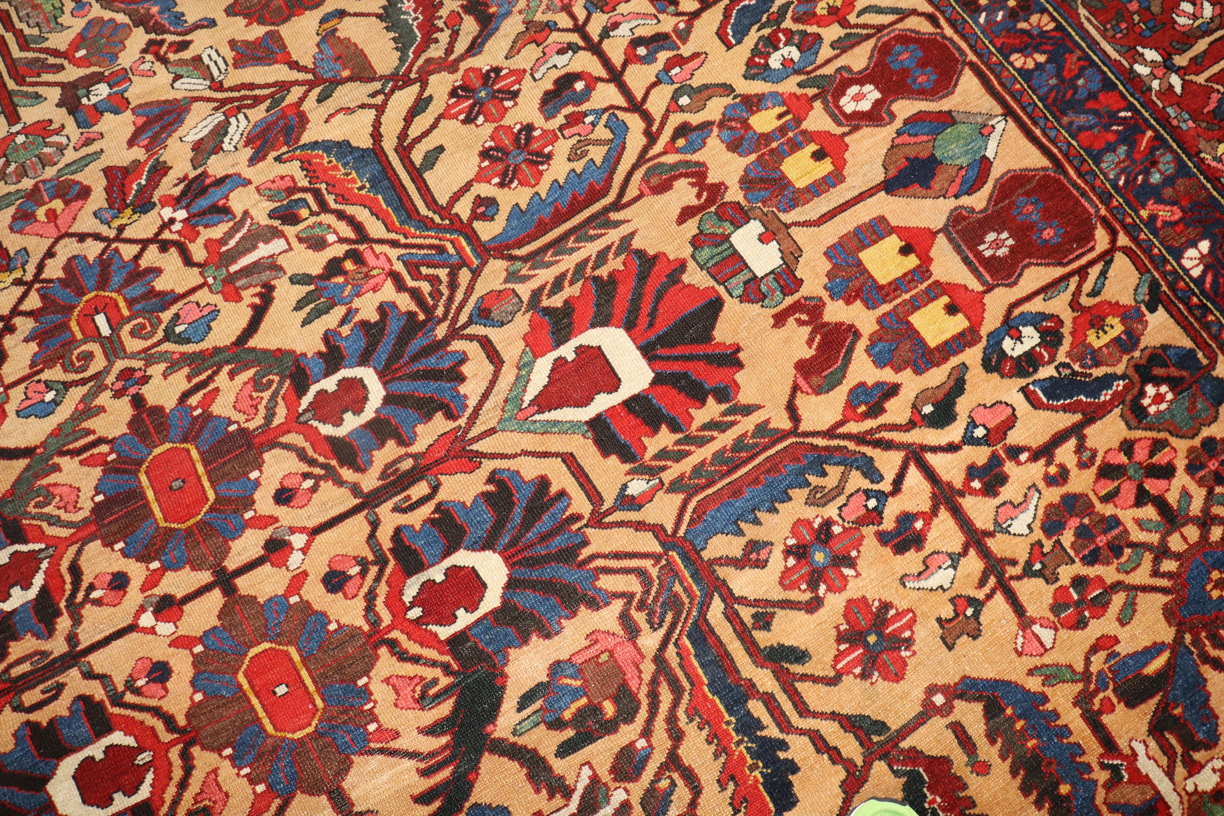 Zabihi Collection Room Size Square Antique Persian Bakhtiari  Rug For Sale 1