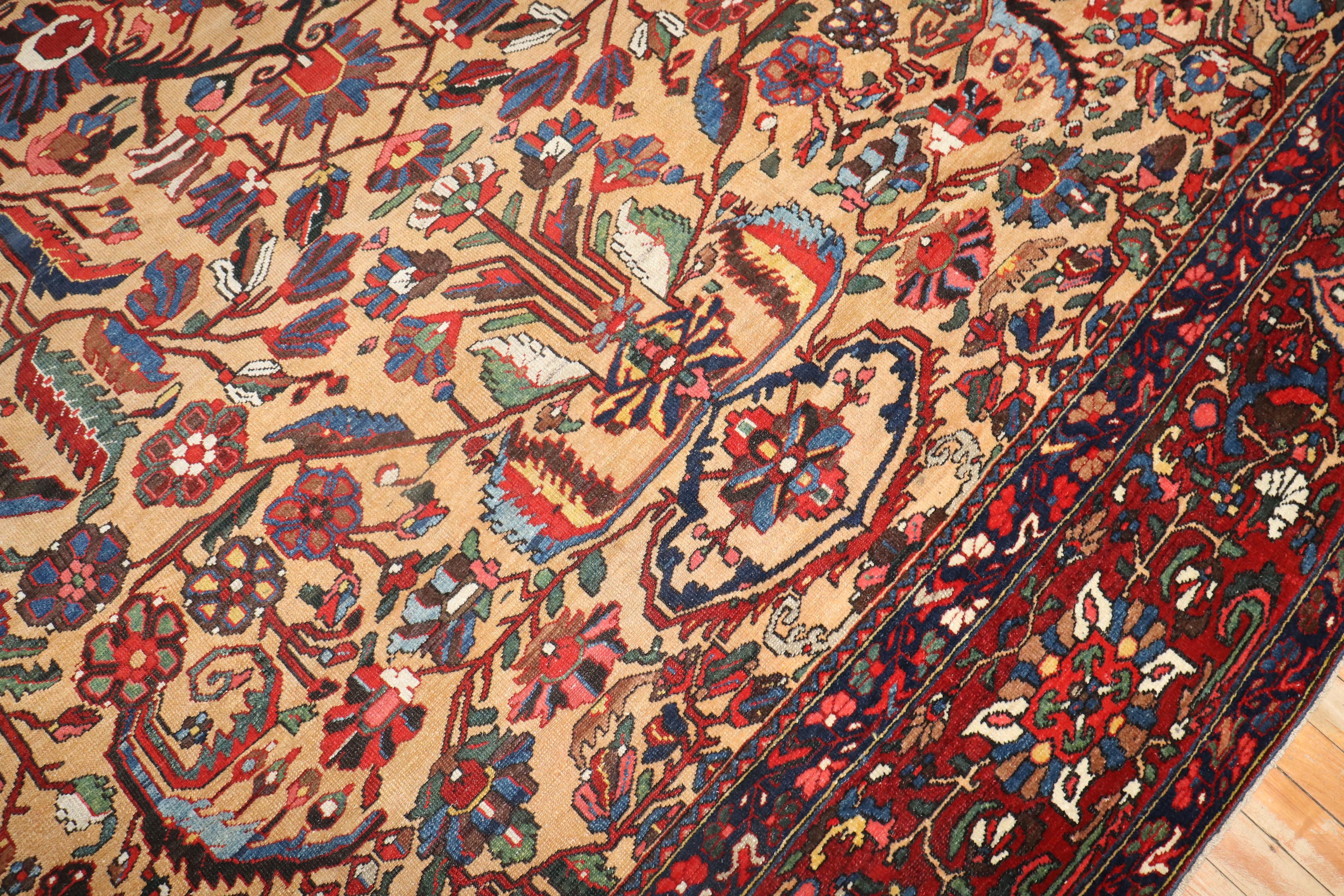 Zabihi Collection Room Size Square Antique Persian Bakhtiari  Rug For Sale 1