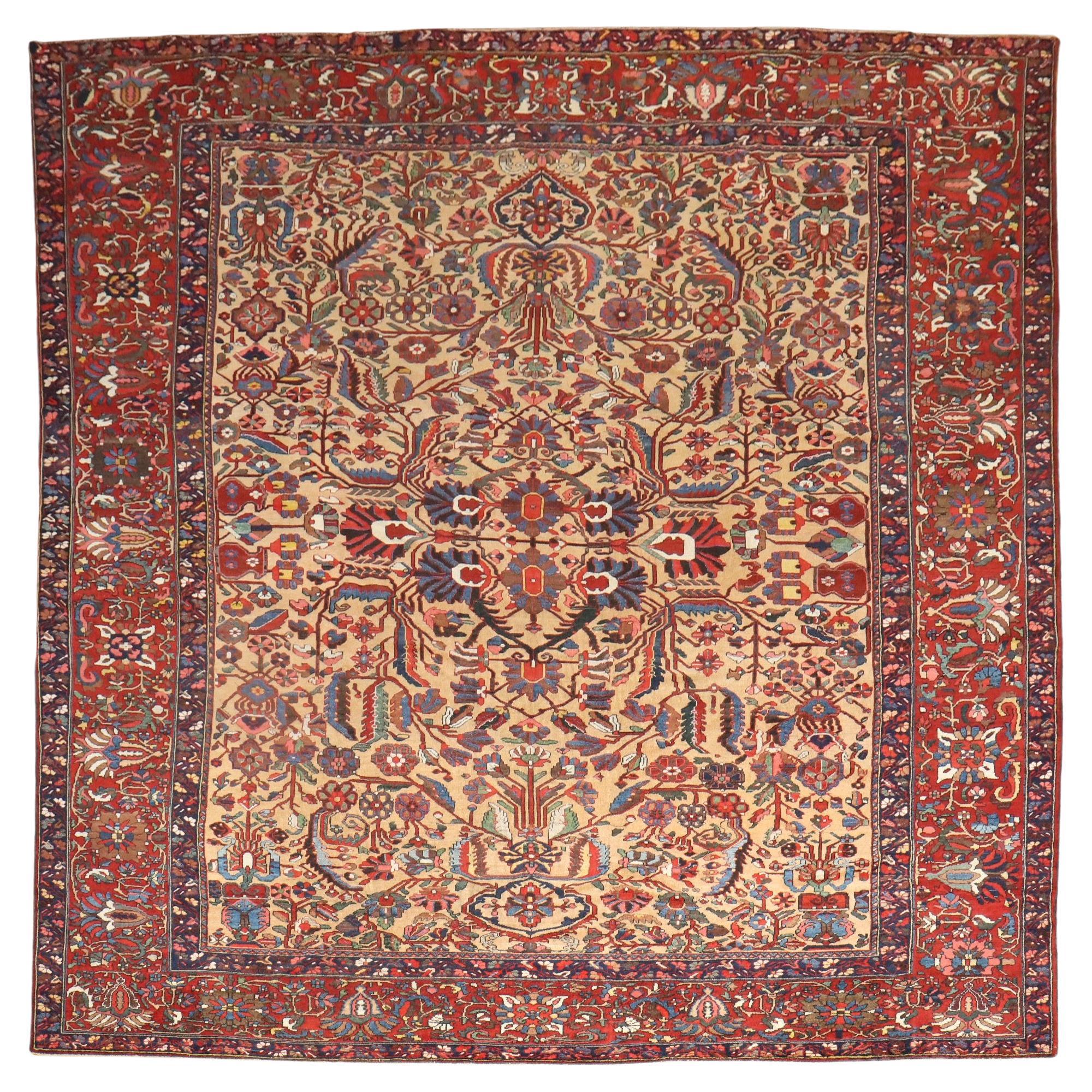 Zabihi Collection Room Size Square Antique Persian Bakhtiari  Rug For Sale