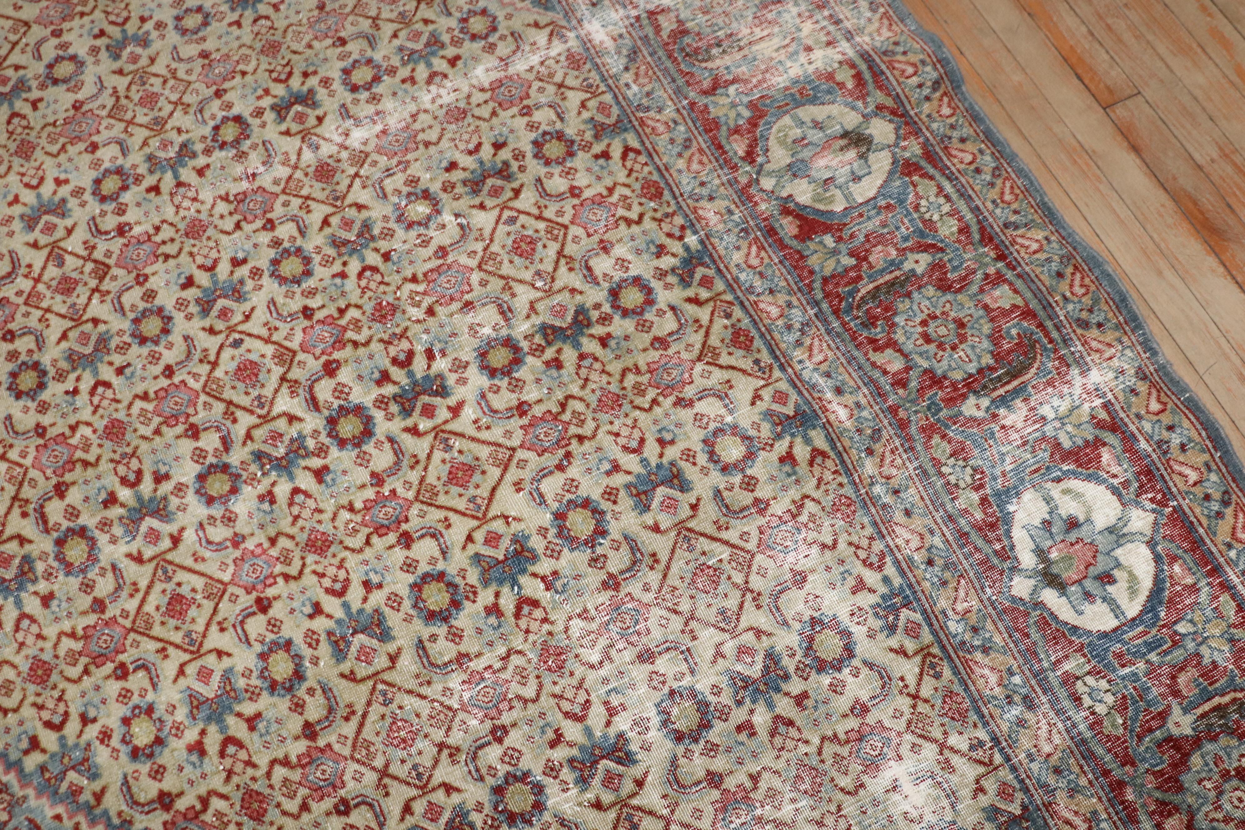 Tudor Zabihi Collection Room Size Worn Antique Tabriz Rug For Sale