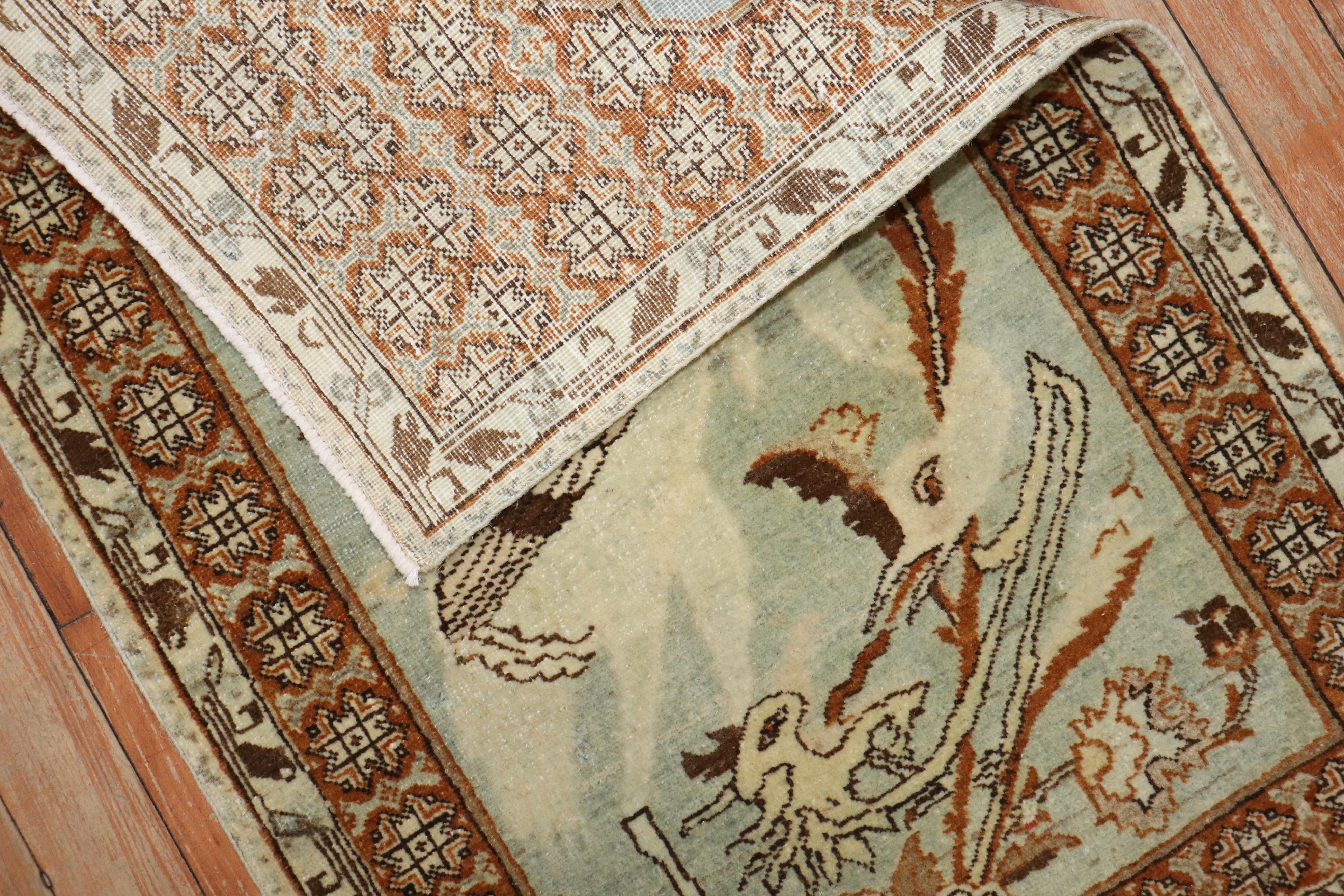 Zabihi Collection Rooster Swan Antike Persische Täbris Teppichmatte (Handgewebt) im Angebot
