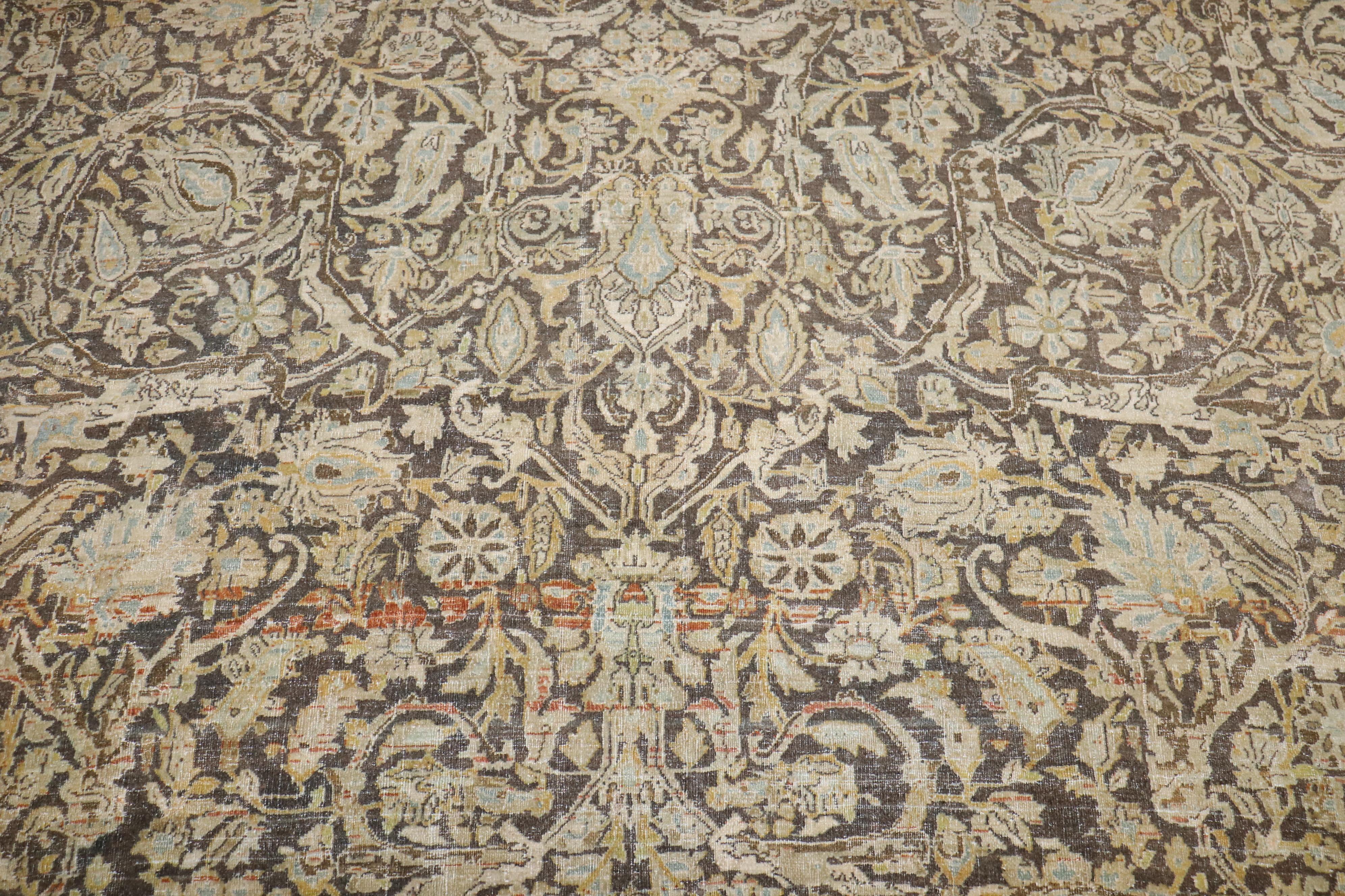 Hand-Woven Zabihi Collection Rustic Antique Persian Bidjar Rug For Sale