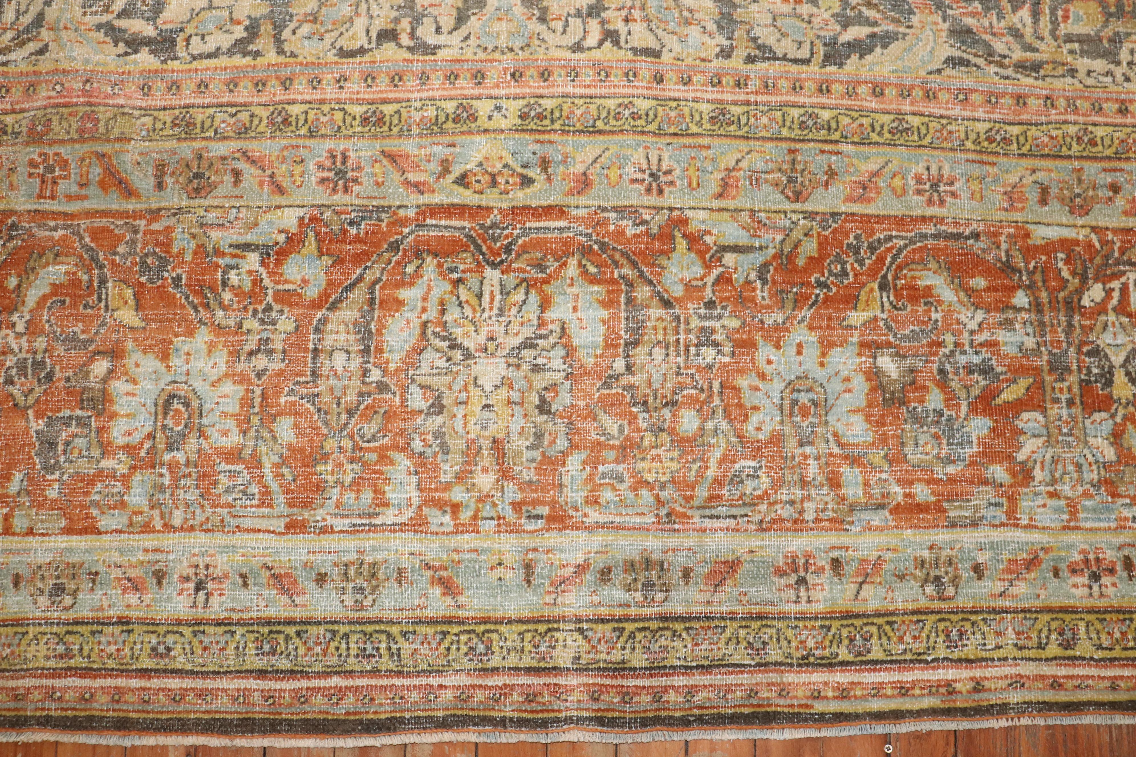 Wool Zabihi Collection Rustic Antique Persian Bidjar Rug For Sale