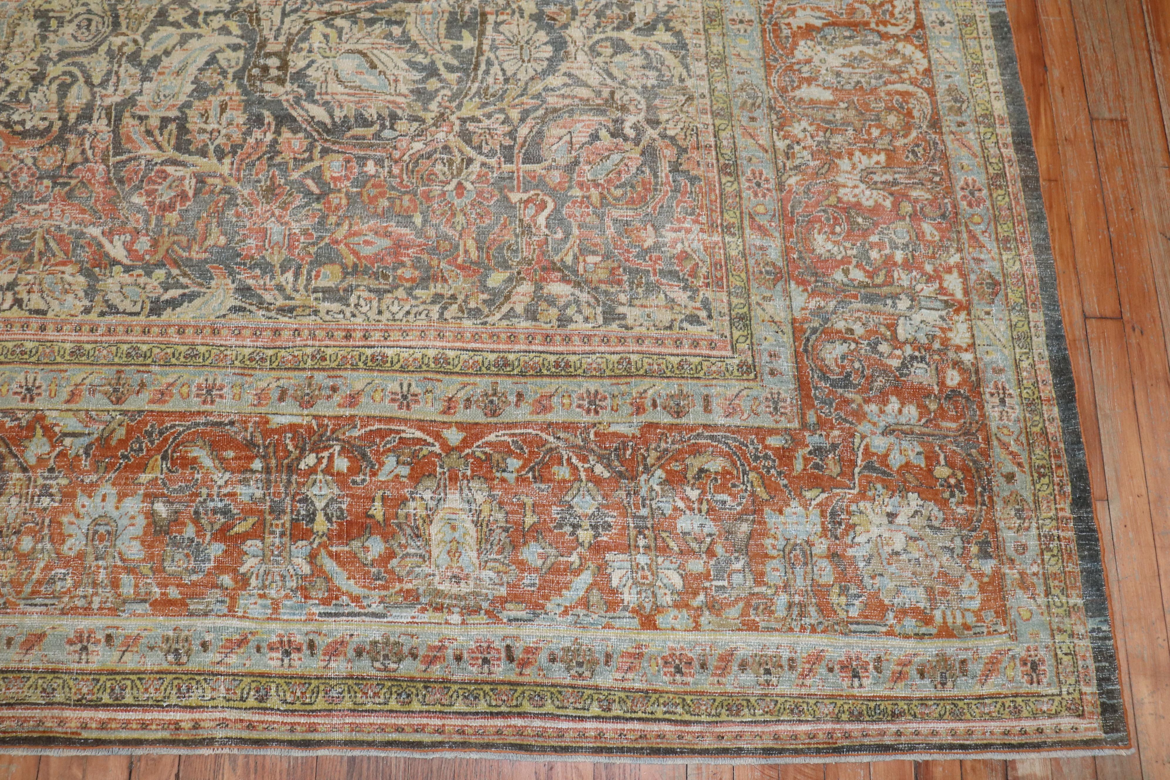 Zabihi Collection Rustic Antique Persian Bidjar Rug For Sale 1