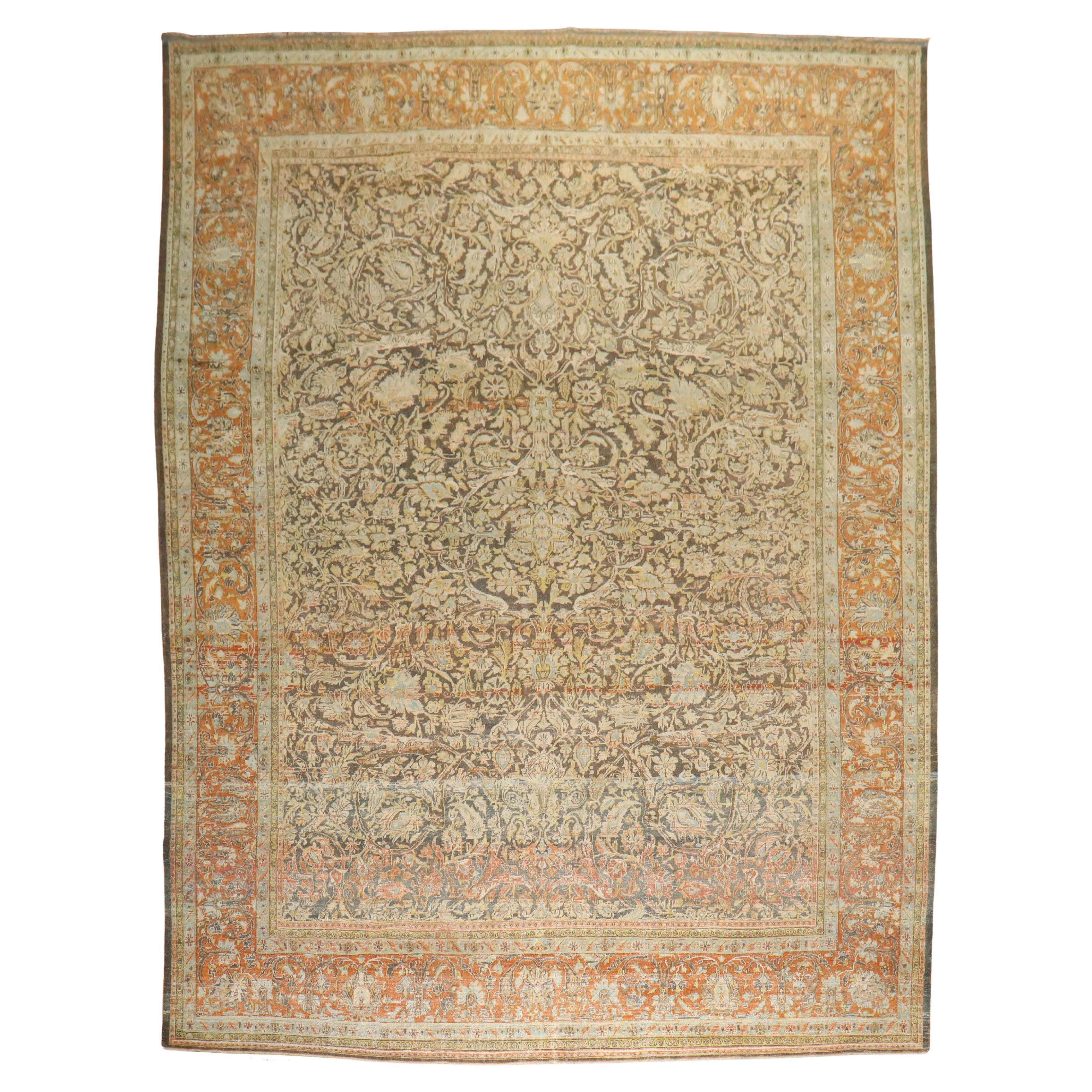 Zabihi Collection Rustic Antique Persian Bidjar Rug For Sale
