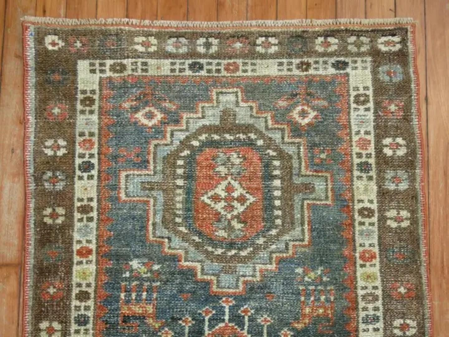 Hand-Woven Zabihi Collection Rustic Persian Heriz Scatter Rug For Sale