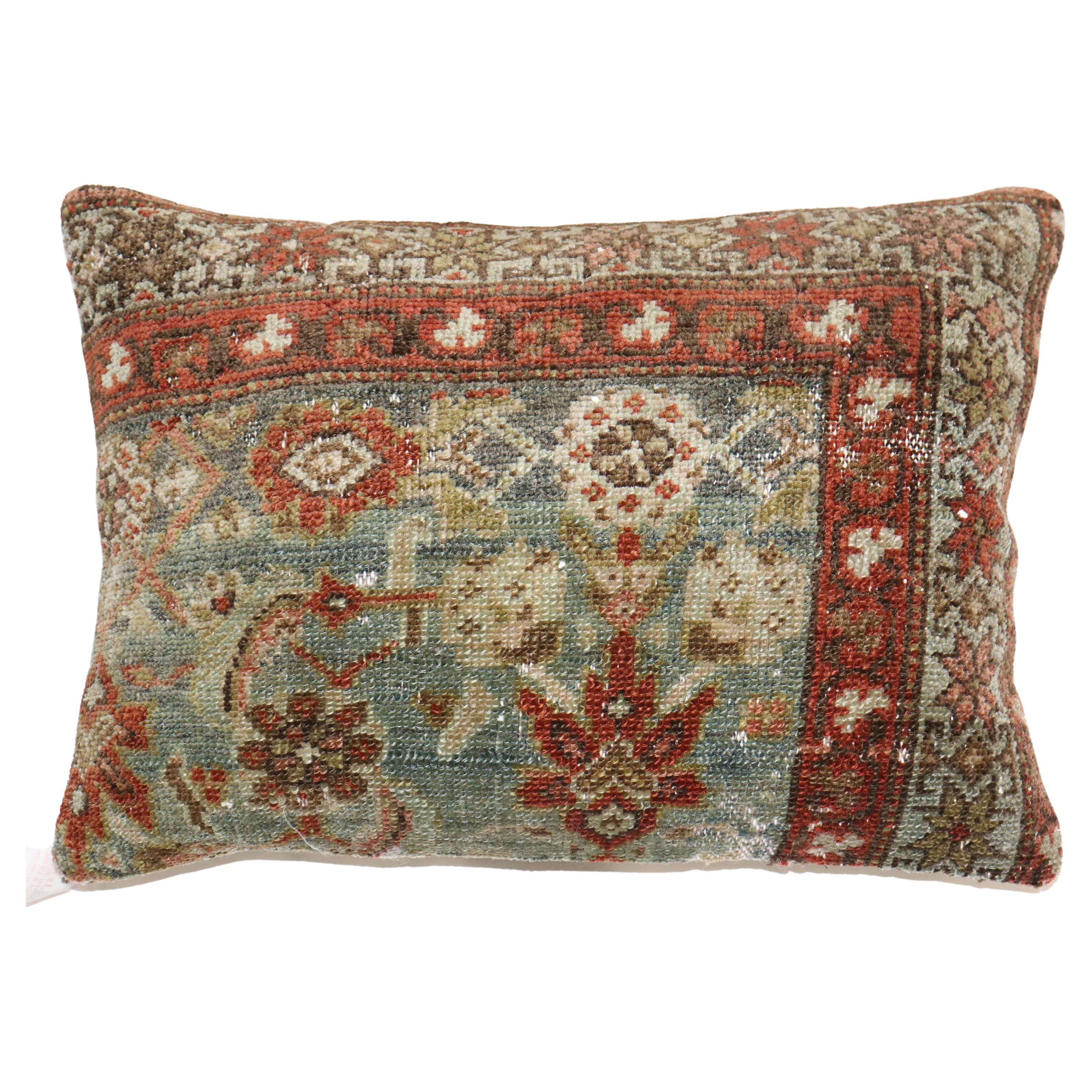 Zabihi Collection Sea Foam Terracotta Persian Antique Rug Pillow