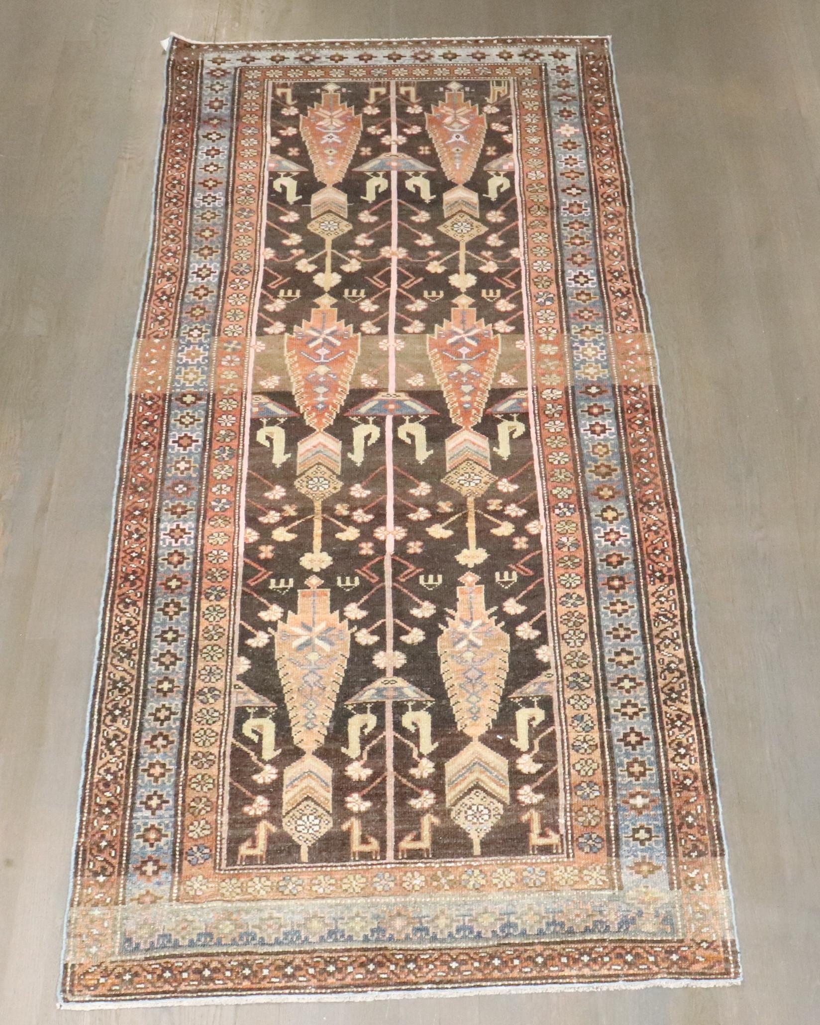 Rustico Zabihi Collection'S Runner corto marrone persiano Malayer in vendita
