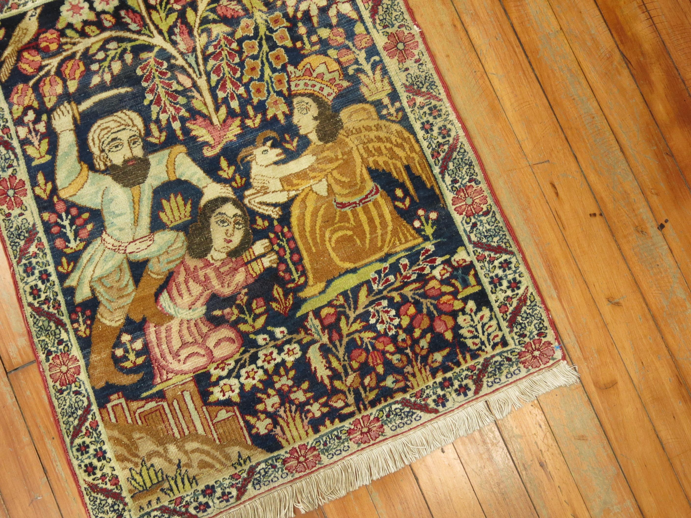 Hand-Woven Zabihi Collection Signed Persian Pictorial Lavar Kerman Rug