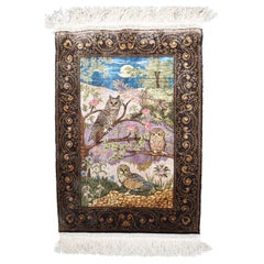 Zabihi Collection Signed Turkish Silk Herekeh Owl Rug
