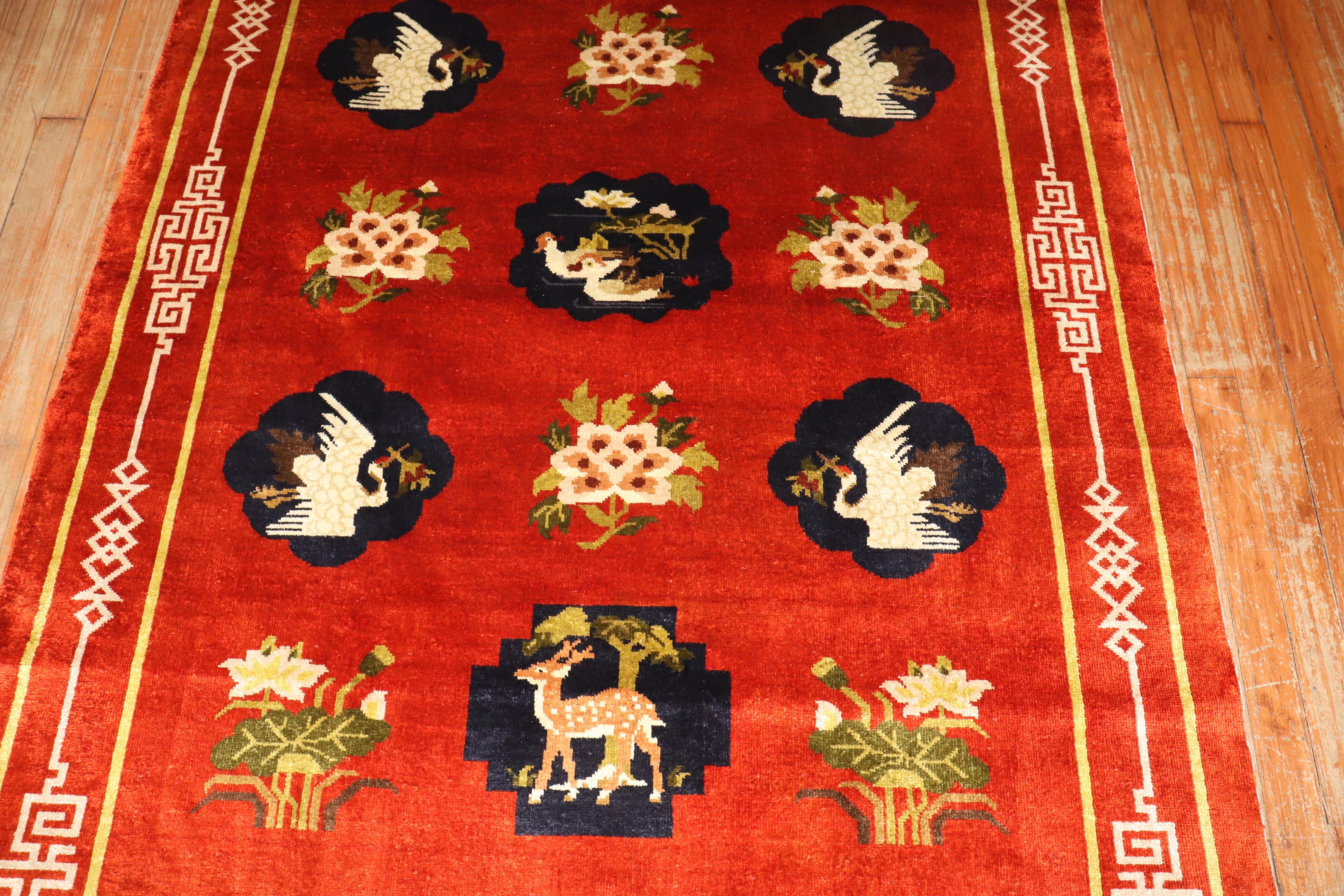 Expressionist Zabihi Collection Silk Chinese Pictorial Rug For Sale
