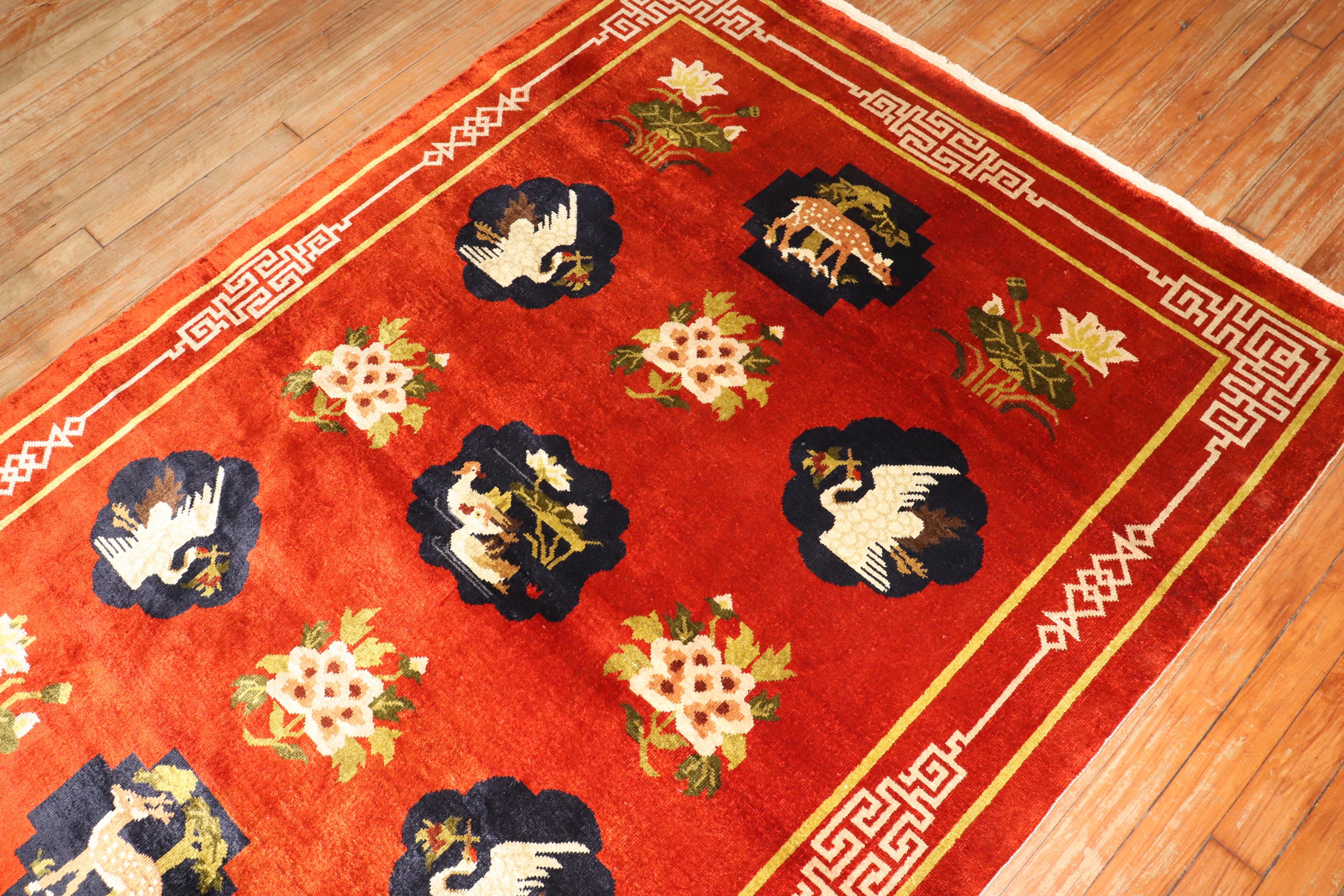 Hand-Woven Zabihi Collection Silk Chinese Pictorial Rug For Sale