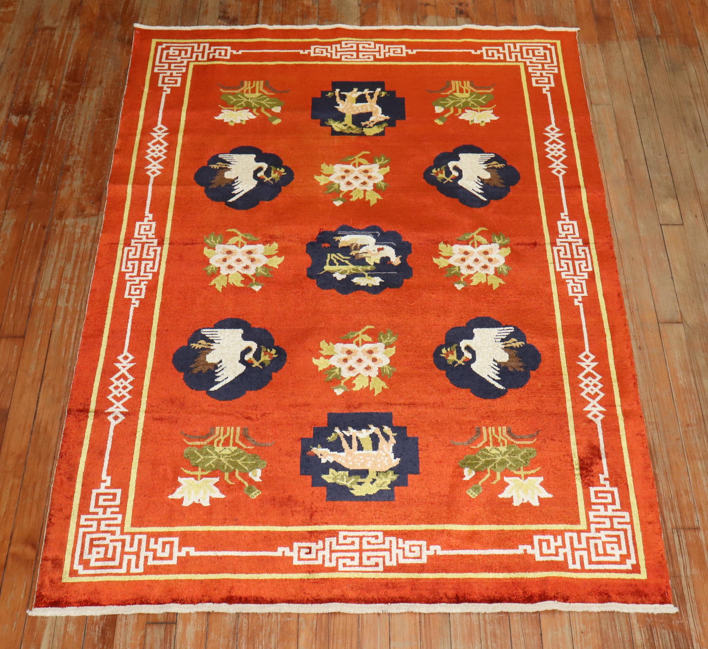 Wool Zabihi Collection Silk Chinese Pictorial Rug For Sale