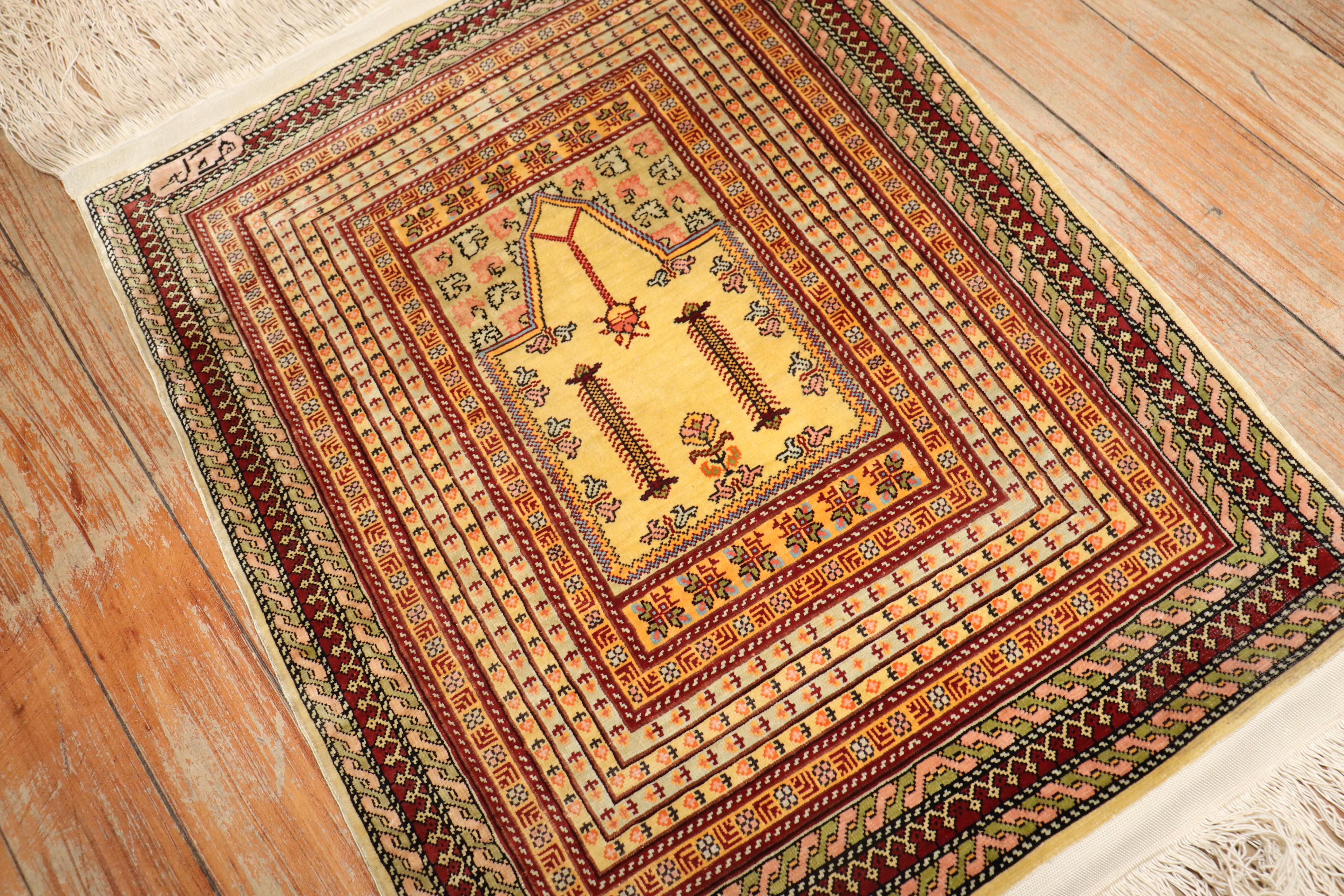 Zabihi Collection Silk Herekeh Prayer Rug In Excellent Condition For Sale In New York, NY
