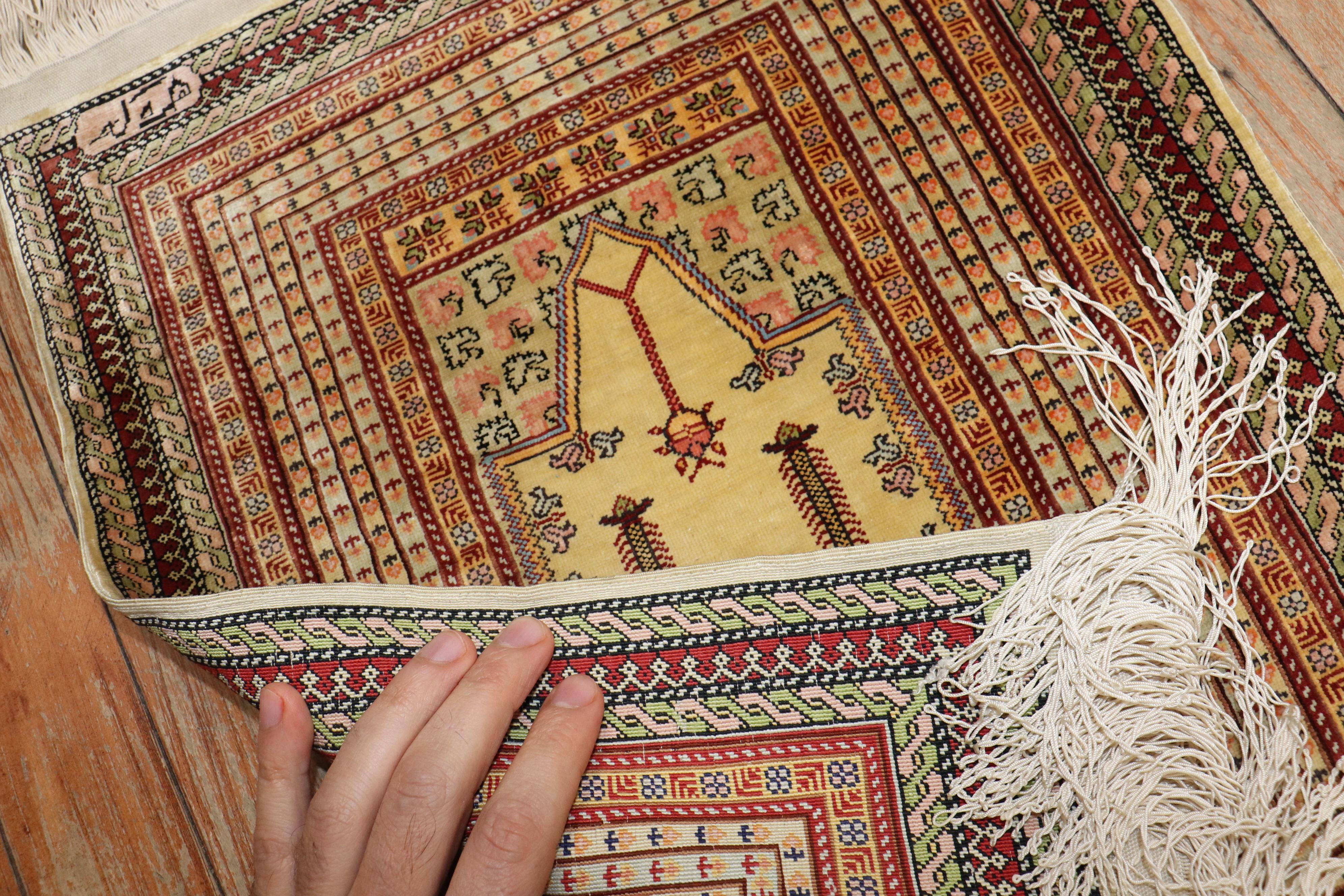 Zabihi Collection Silk Herekeh Prayer Rug For Sale 2