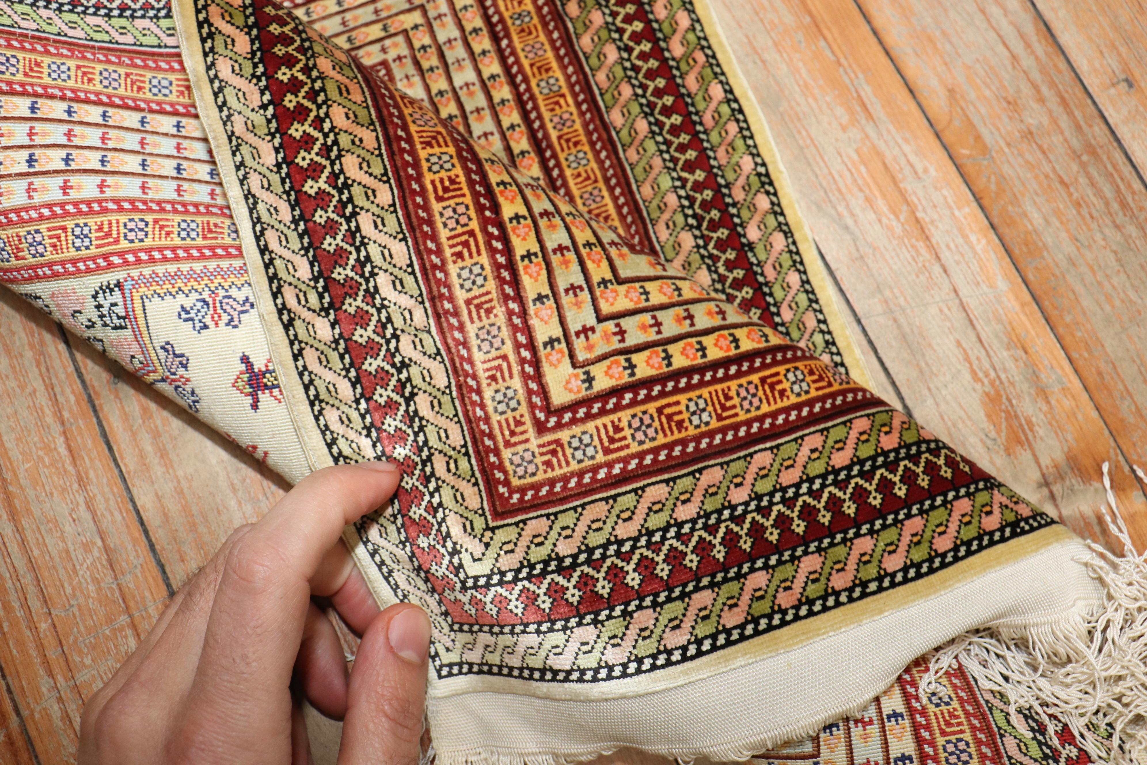 Zabihi Collection Silk Herekeh Prayer Rug For Sale 3