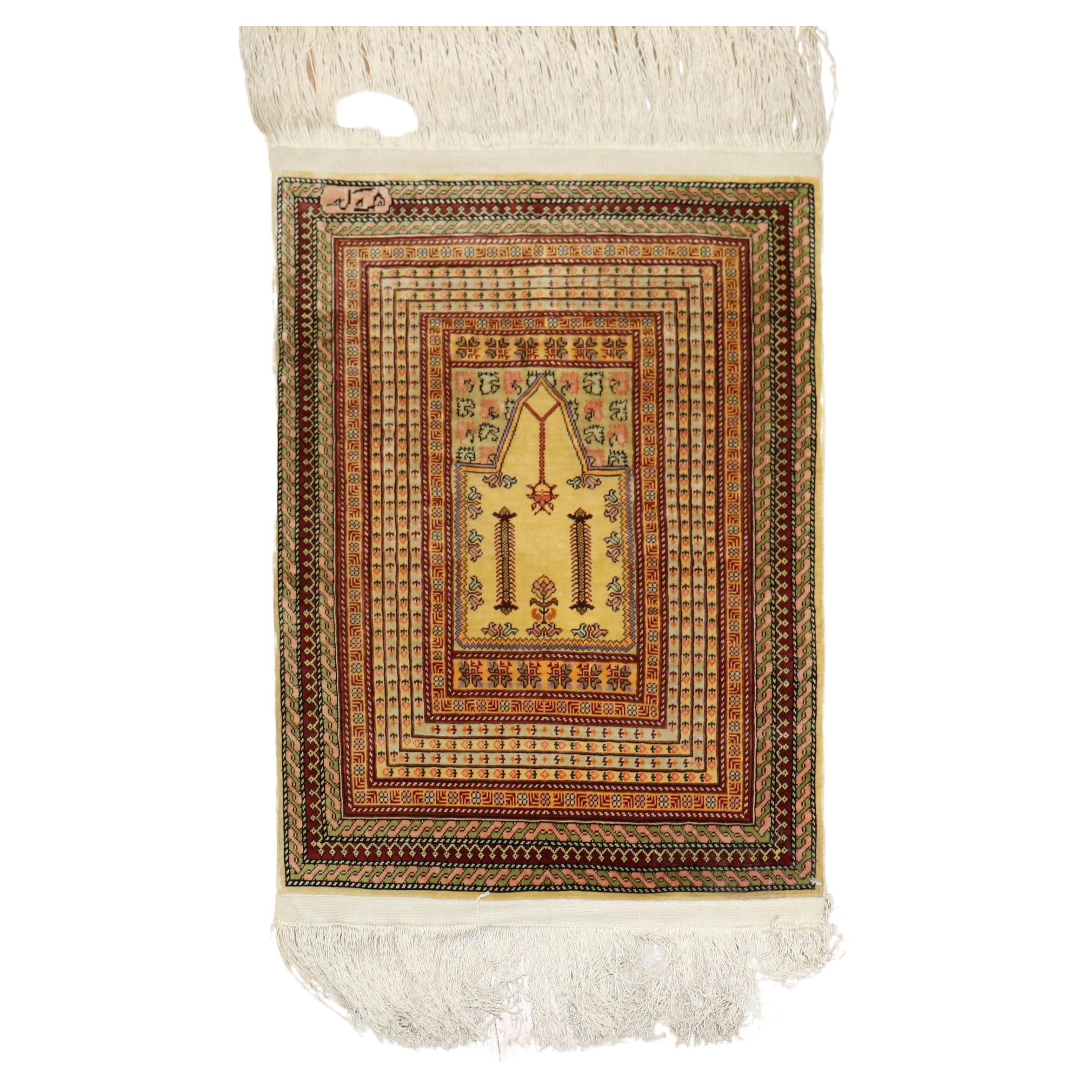 Zabihi Collection Silk Herekeh Prayer Rug For Sale