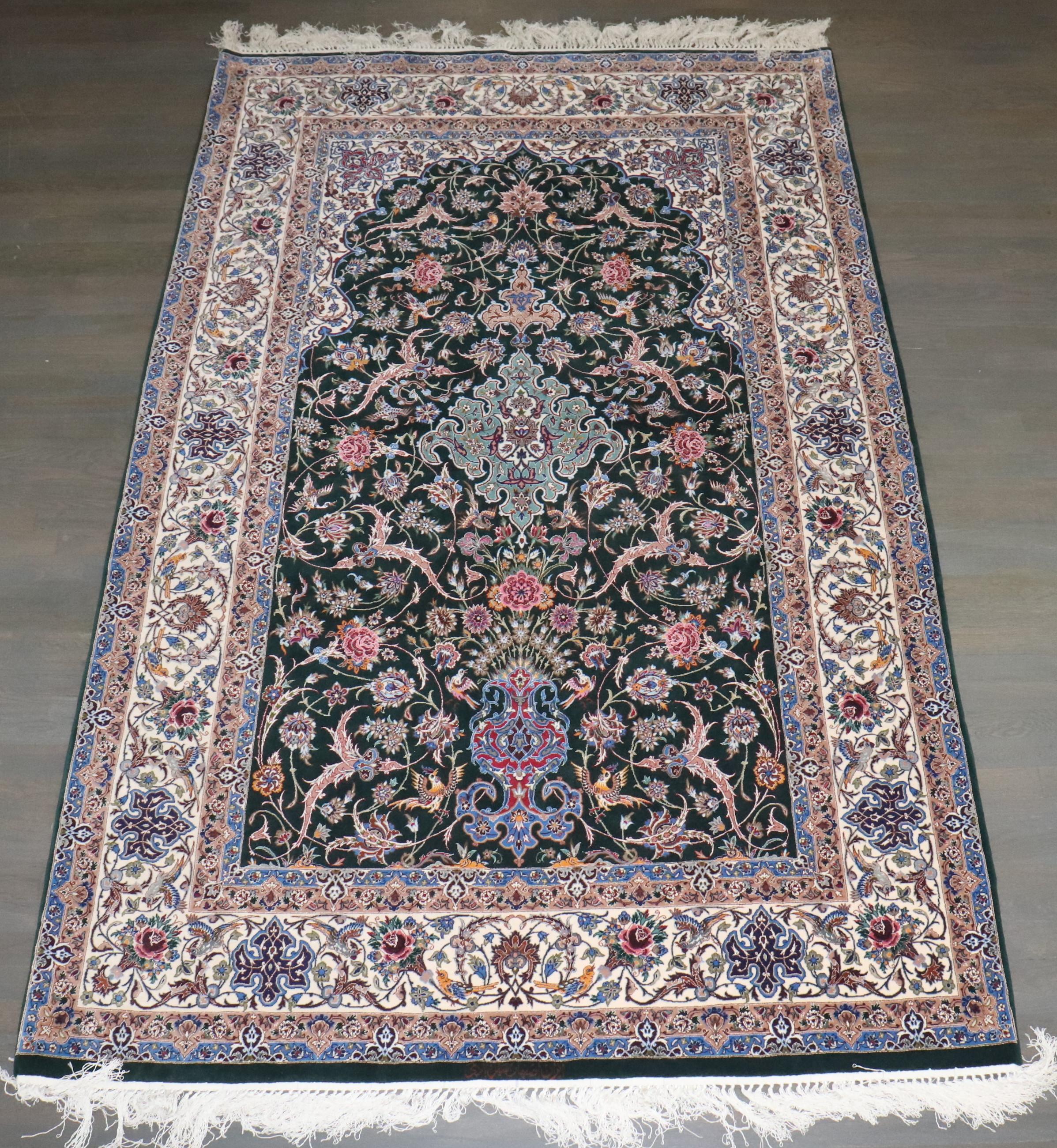 Zabihi Collection Silk Warp Green Persian Isfahan Prayer Rug im Angebot 2