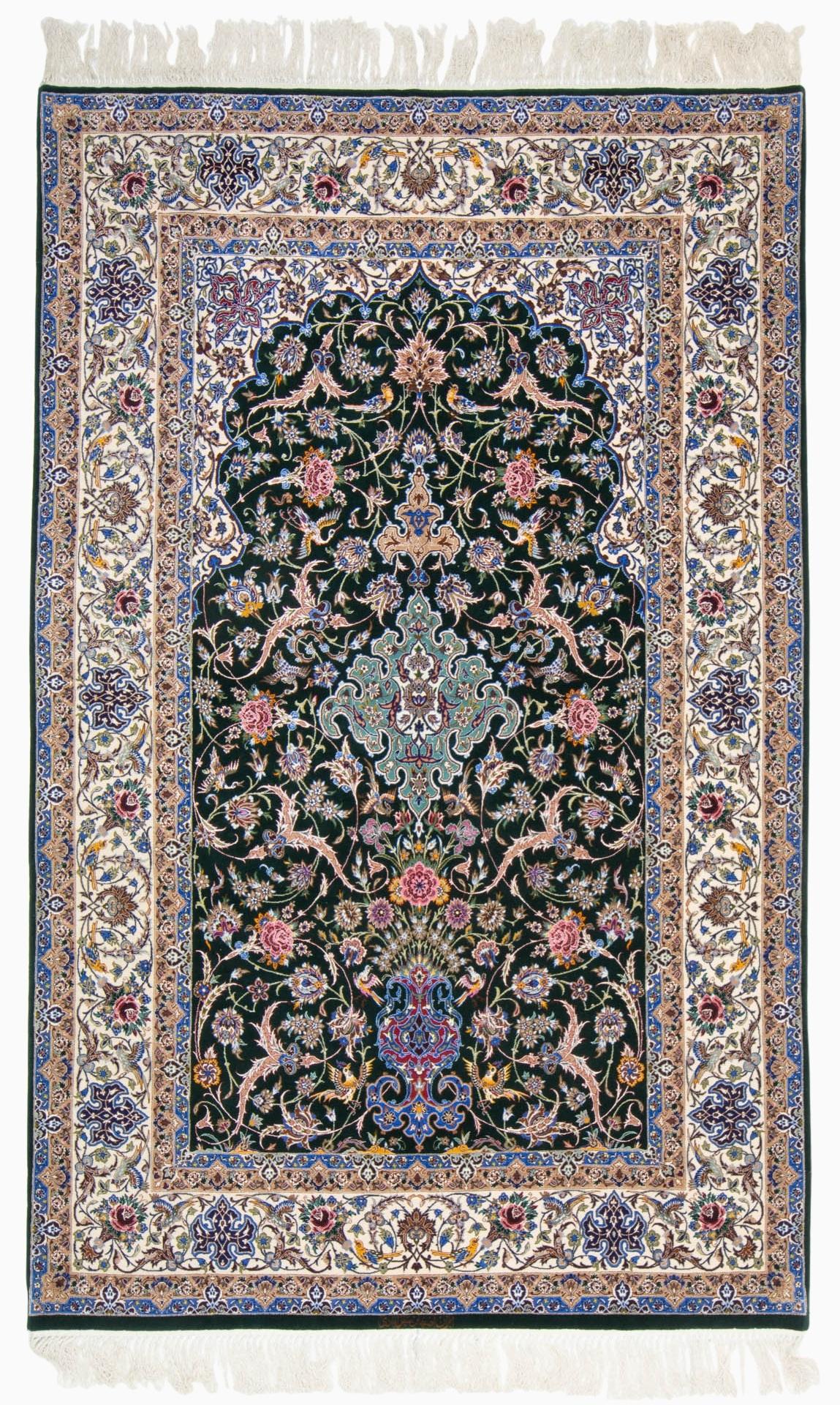 Zabihi Collection Silk Warp Green Persian Isfahan Prayer Rug im Angebot 3