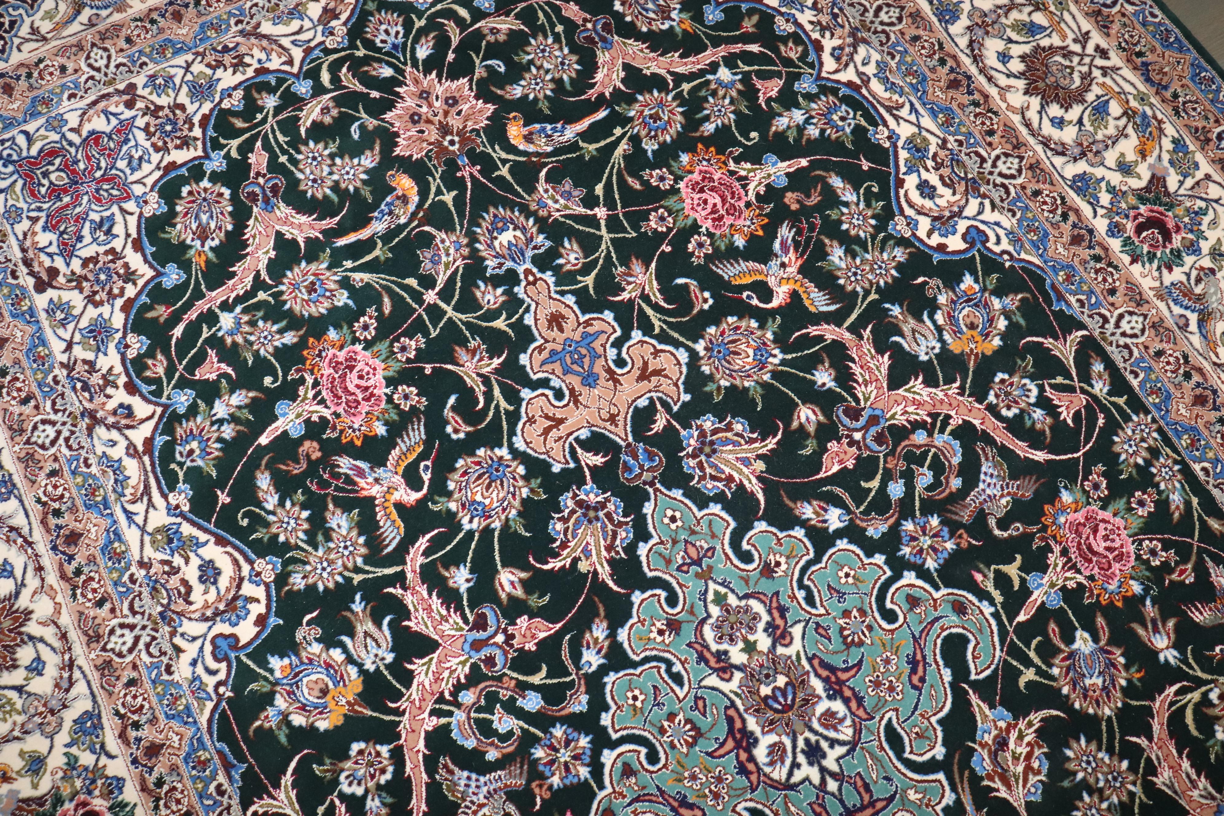 Zabihi Collection Silk Warp Green Persian Isfahan Prayer Rug (Handgewebt) im Angebot