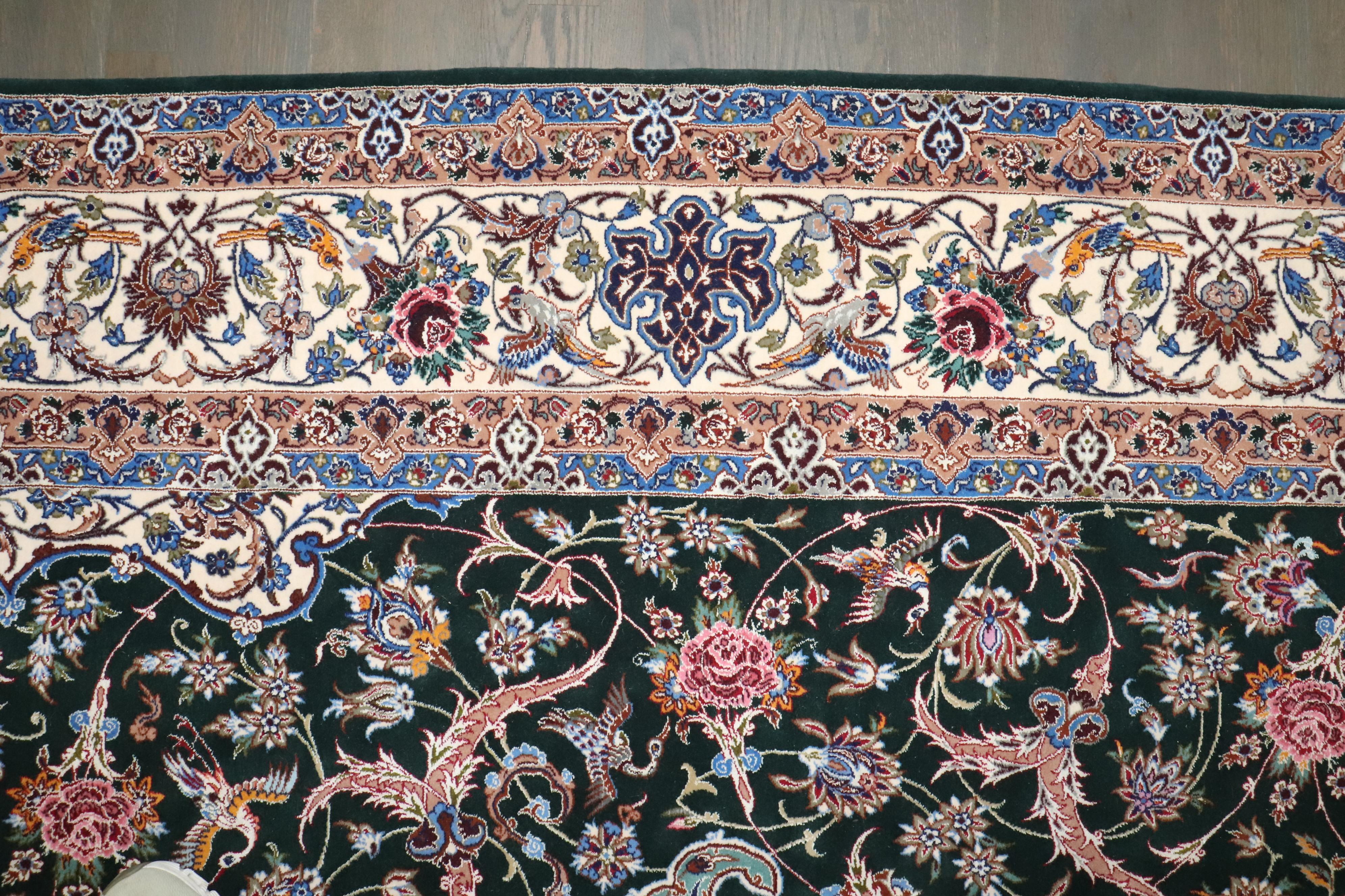 Zabihi Collection Silk Warp Green Persian Isfahan Prayer Rug (20. Jahrhundert) im Angebot