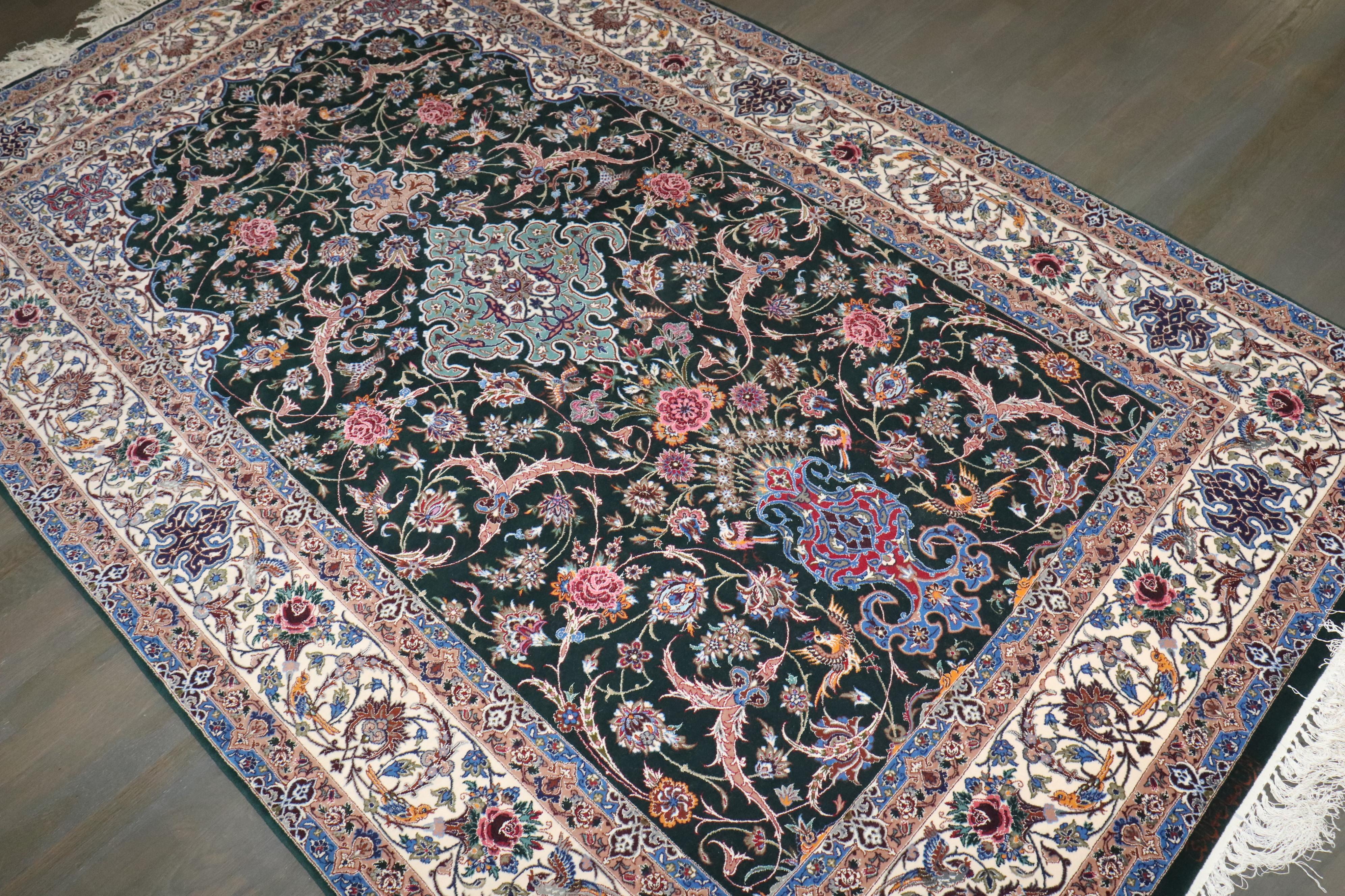 Zabihi Collection Silk Warp Green Persian Isfahan Prayer Rug (Wolle) im Angebot