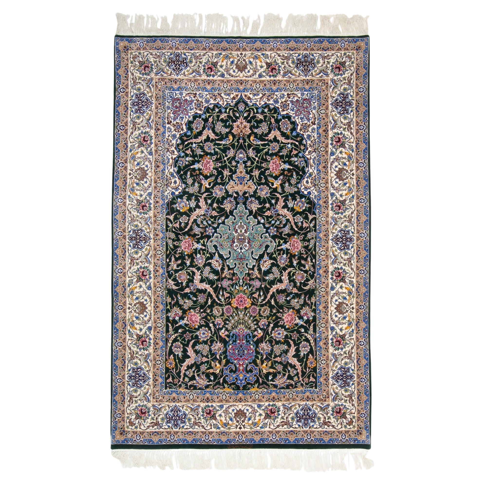 Zabihi Collection Silk Warp Green Persian Isfahan Prayer Rug