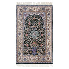 Zabihi Collection Silk Warp Green Persian Isfahan Prayer Rug