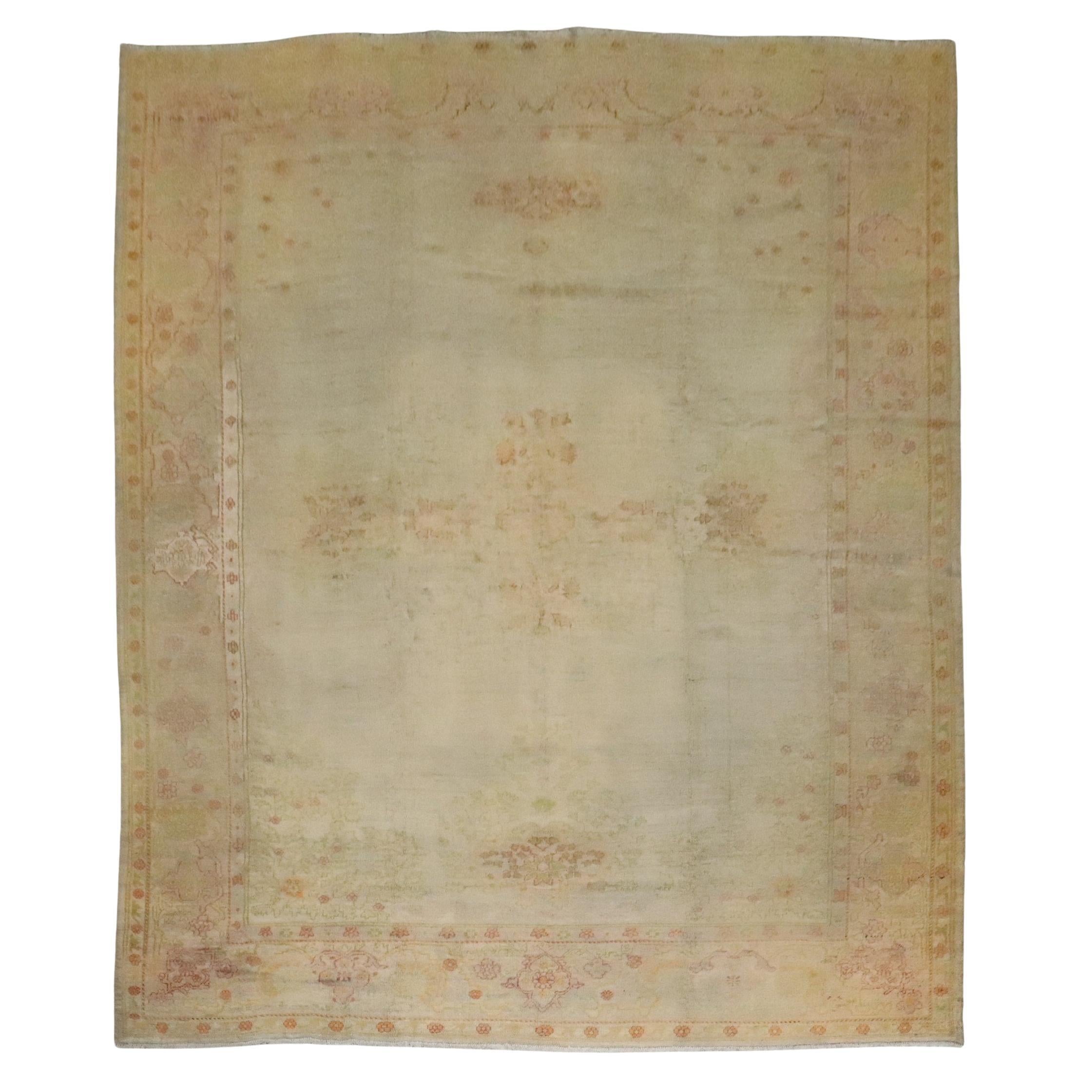 Zabihi Collection Silver Antique Turkish Oushak Rug