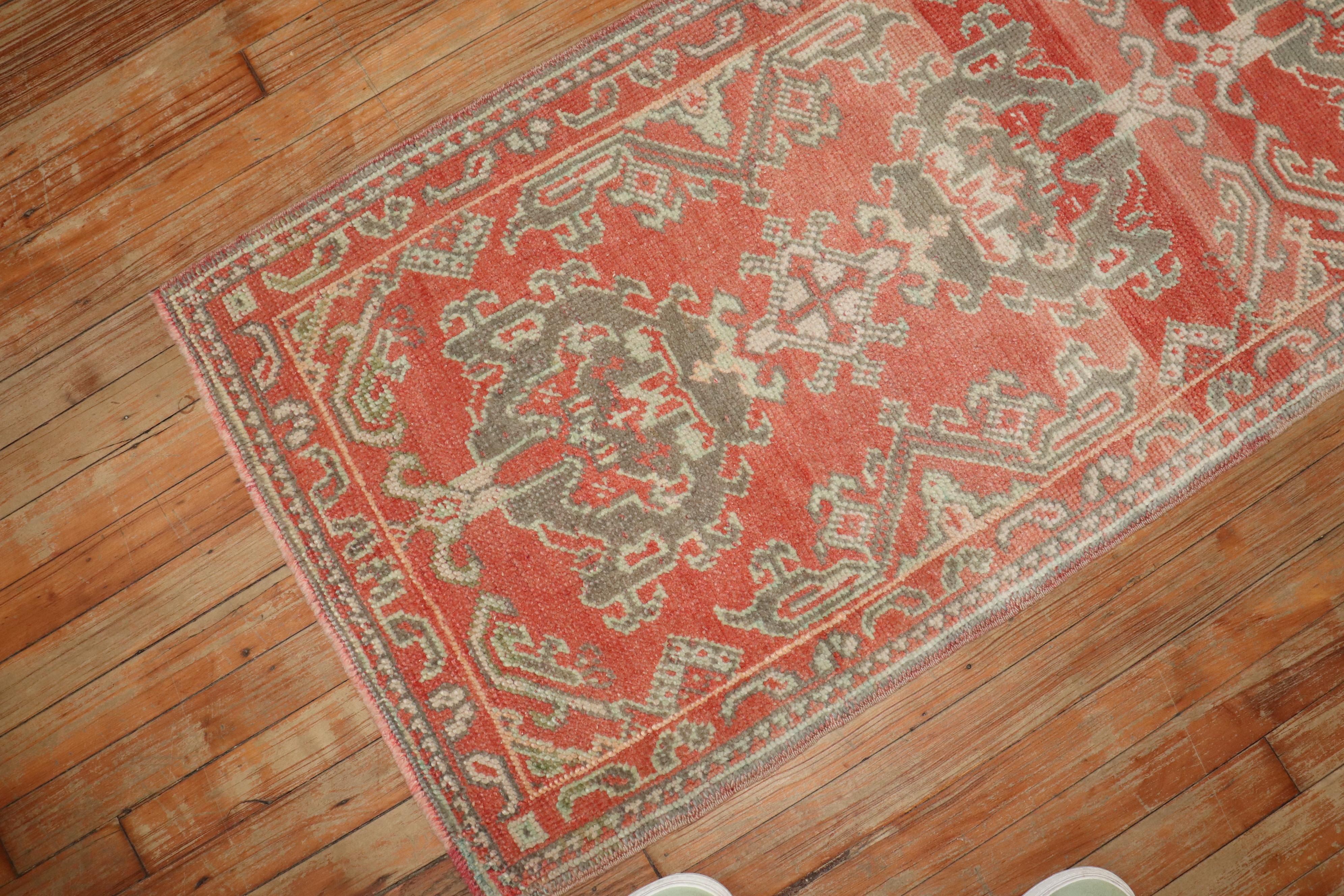 Hand-Knotted Zabihi Collection Skinny Red Antique Oushak Runner For Sale