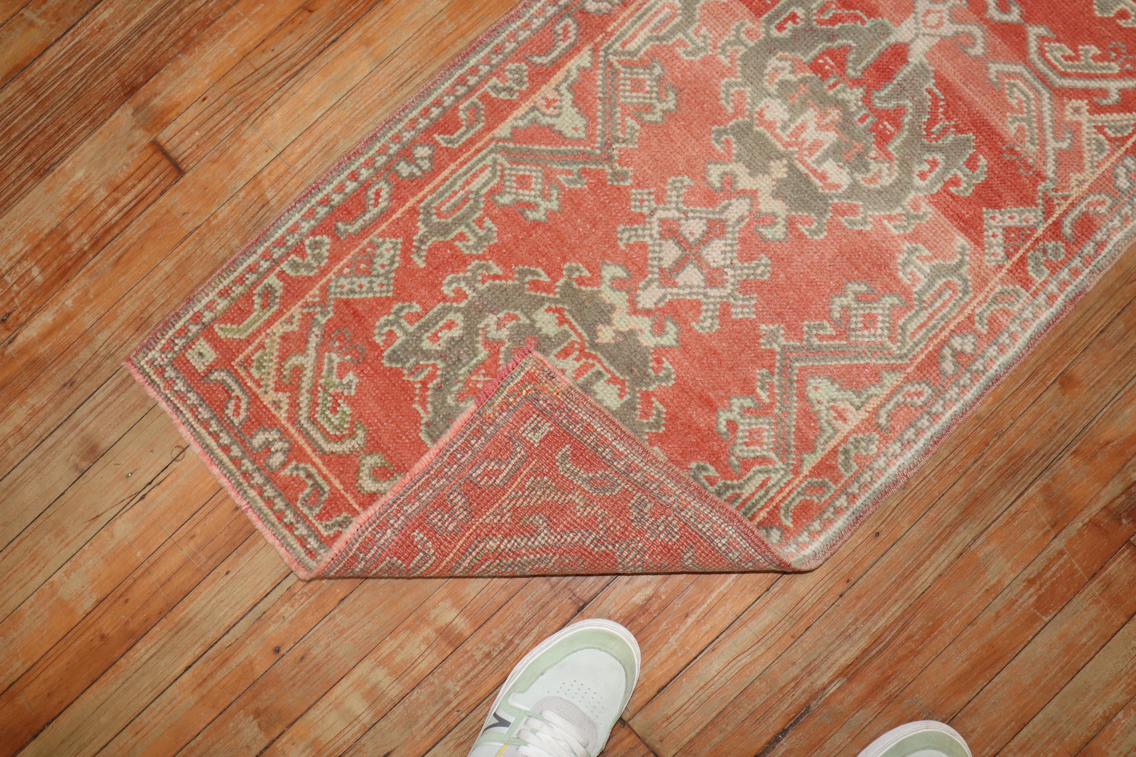 Zabihi Collection Skinny Red Antique Oushak Runner In Good Condition For Sale In New York, NY
