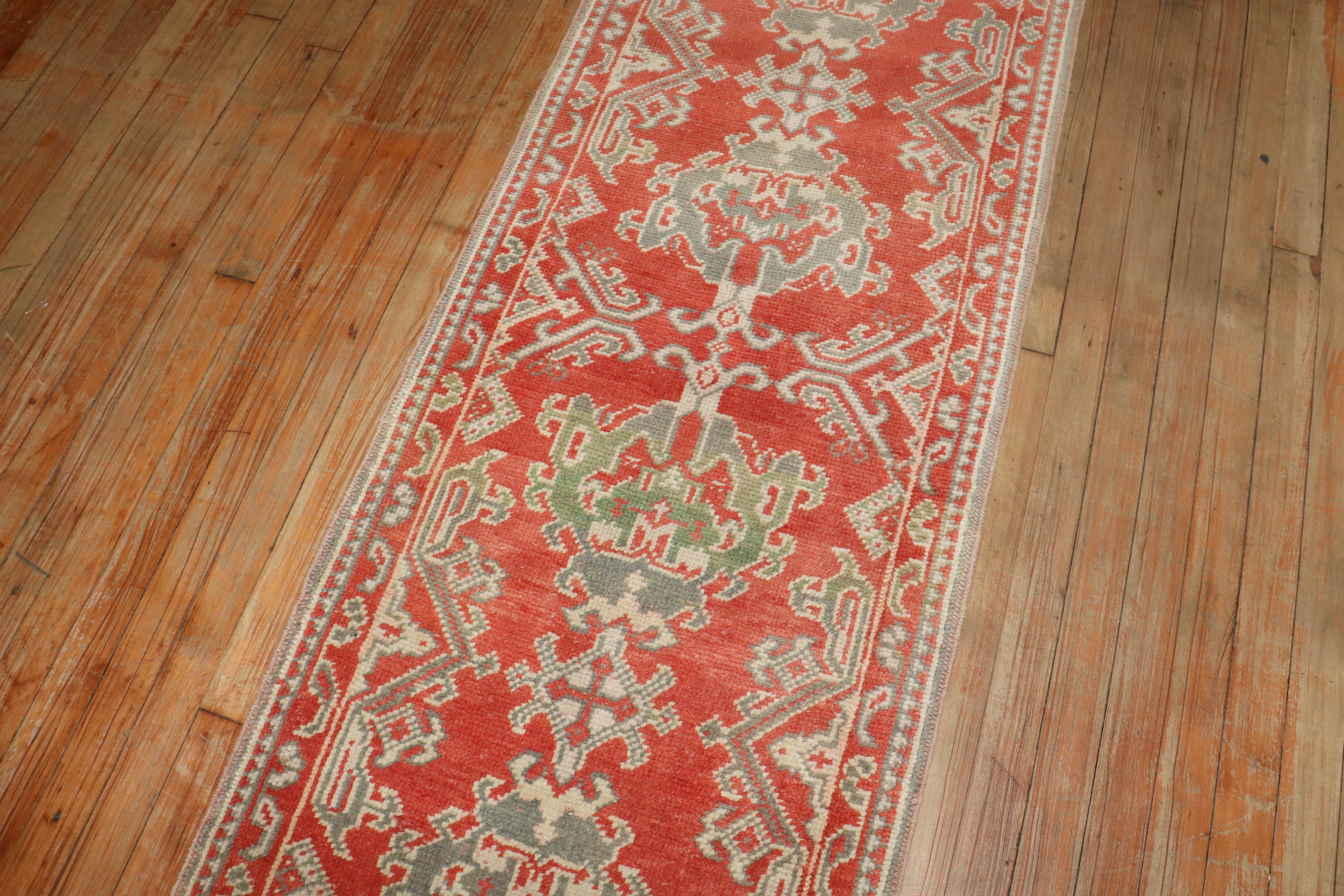 20th Century Zabihi Collection Skinny Red Antique Oushak Runner For Sale