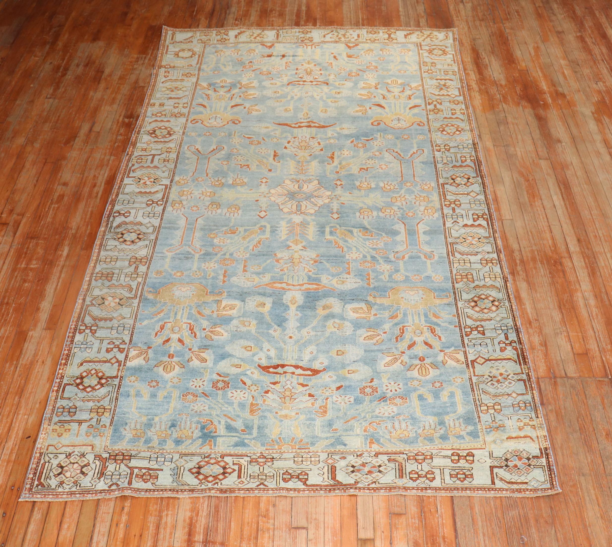 Zabihi Collection Sky Blue Antique Persian Malayer Rug For Sale 4
