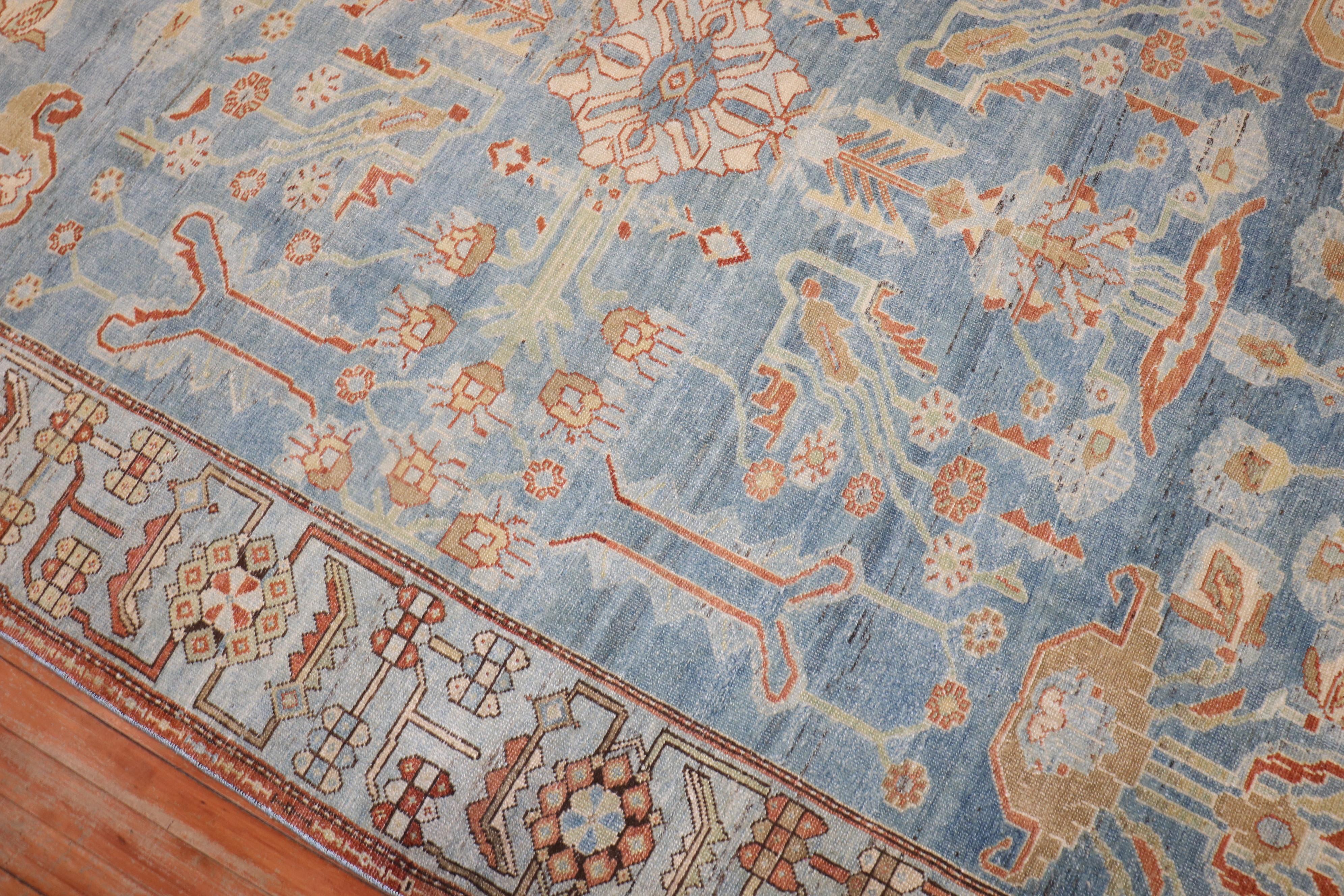 Zabihi Collection Sky Blue Antique Persian Malayer Rug In Good Condition For Sale In New York, NY