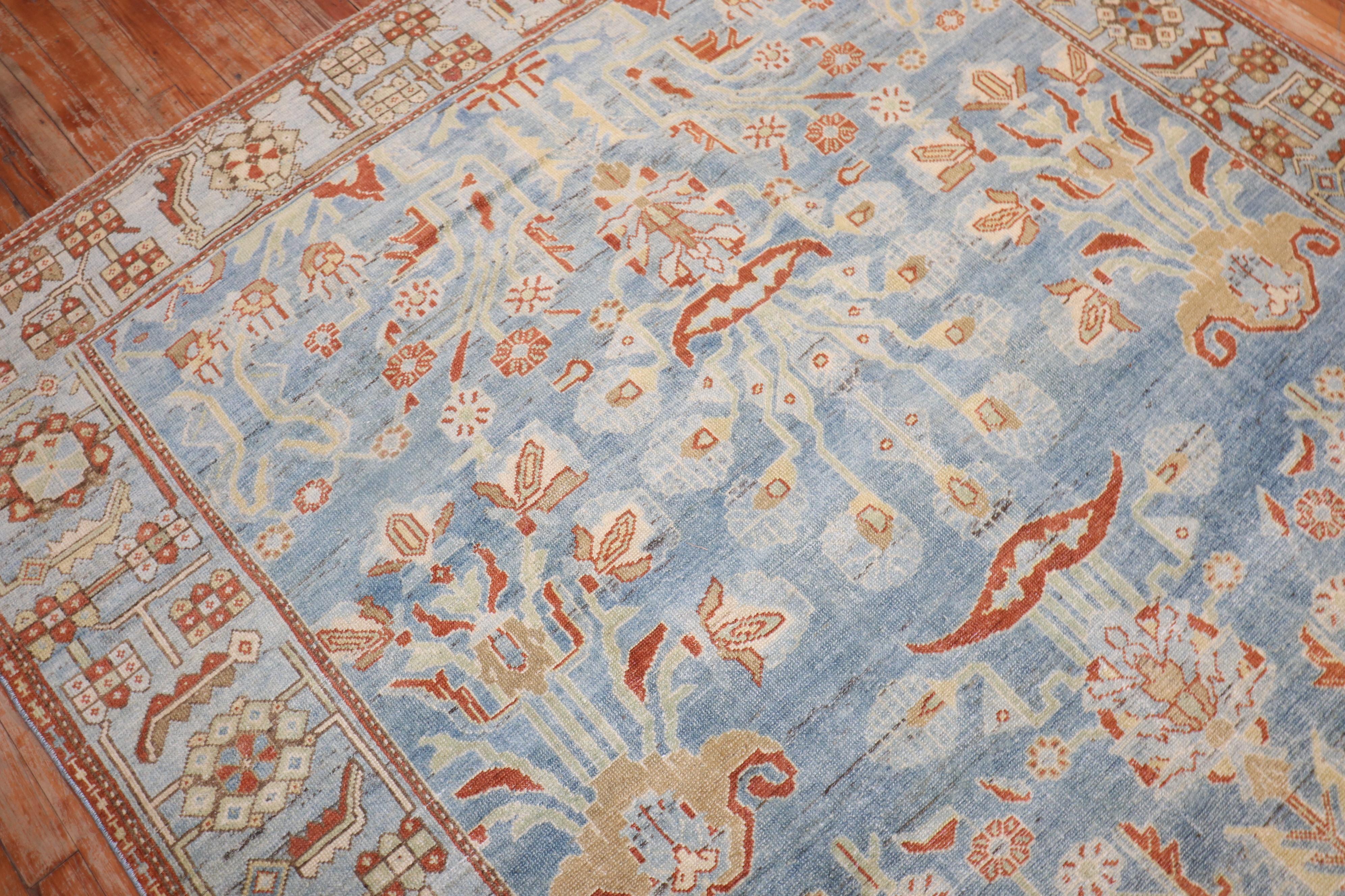 20th Century Zabihi Collection Sky Blue Antique Persian Malayer Rug For Sale