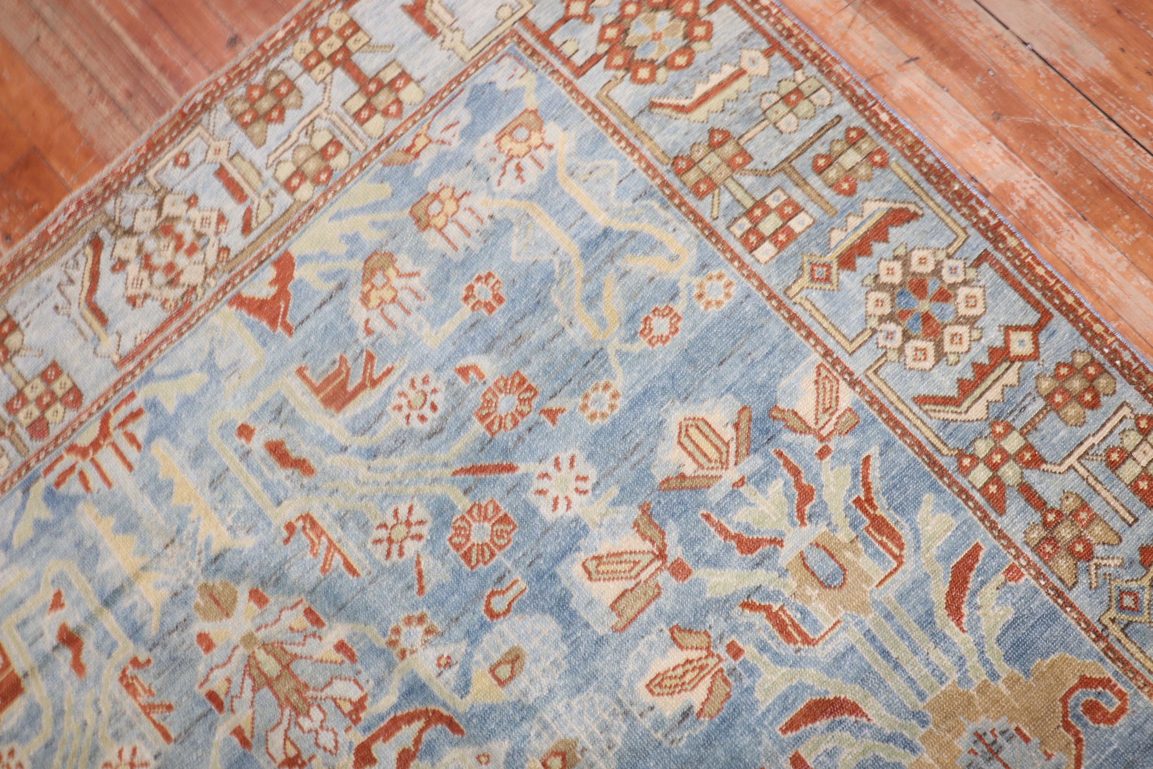 Wool Zabihi Collection Sky Blue Antique Persian Malayer Rug For Sale